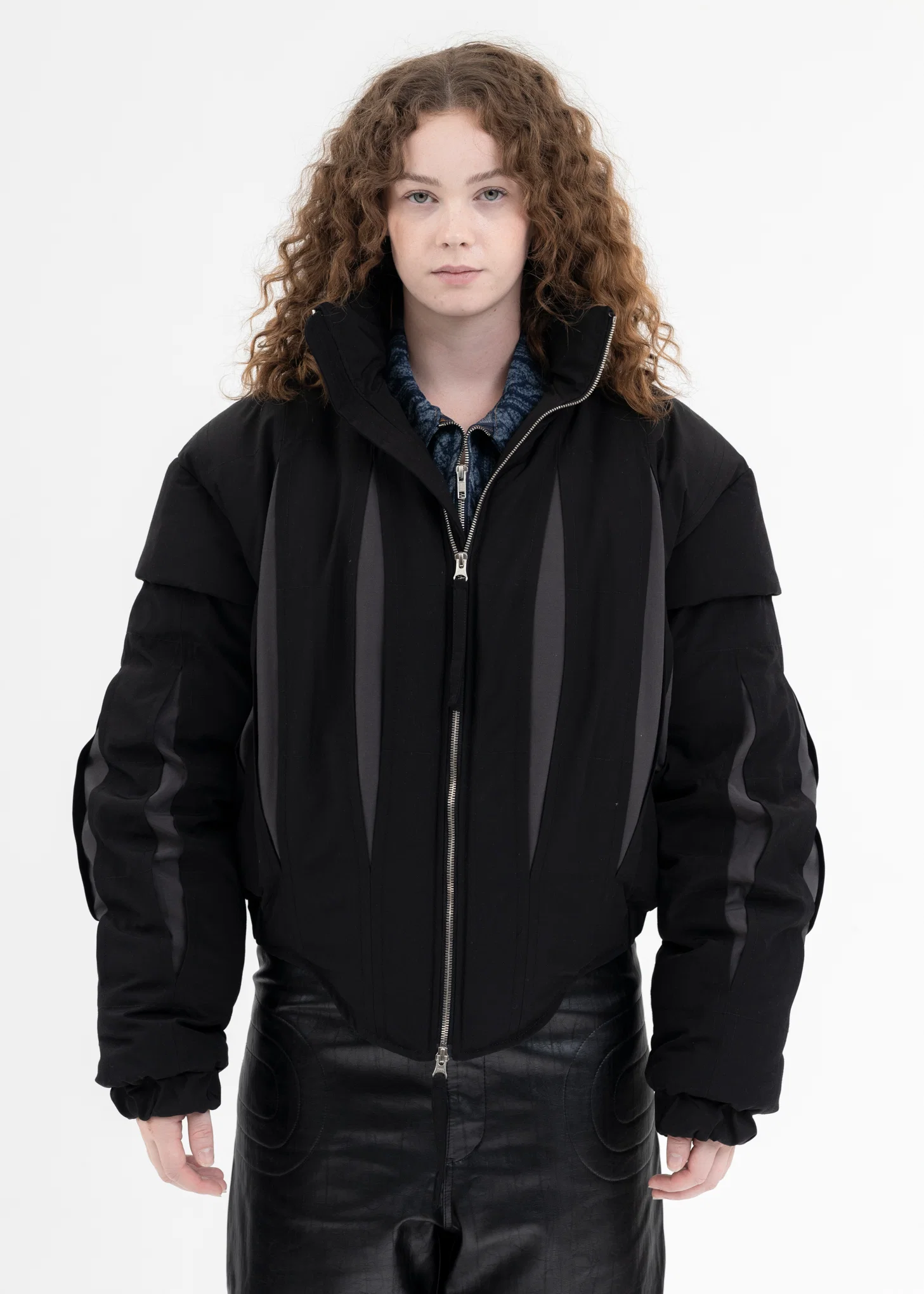 BLACK SLASHED DOUBLE PUFFER JACKET - Image 6