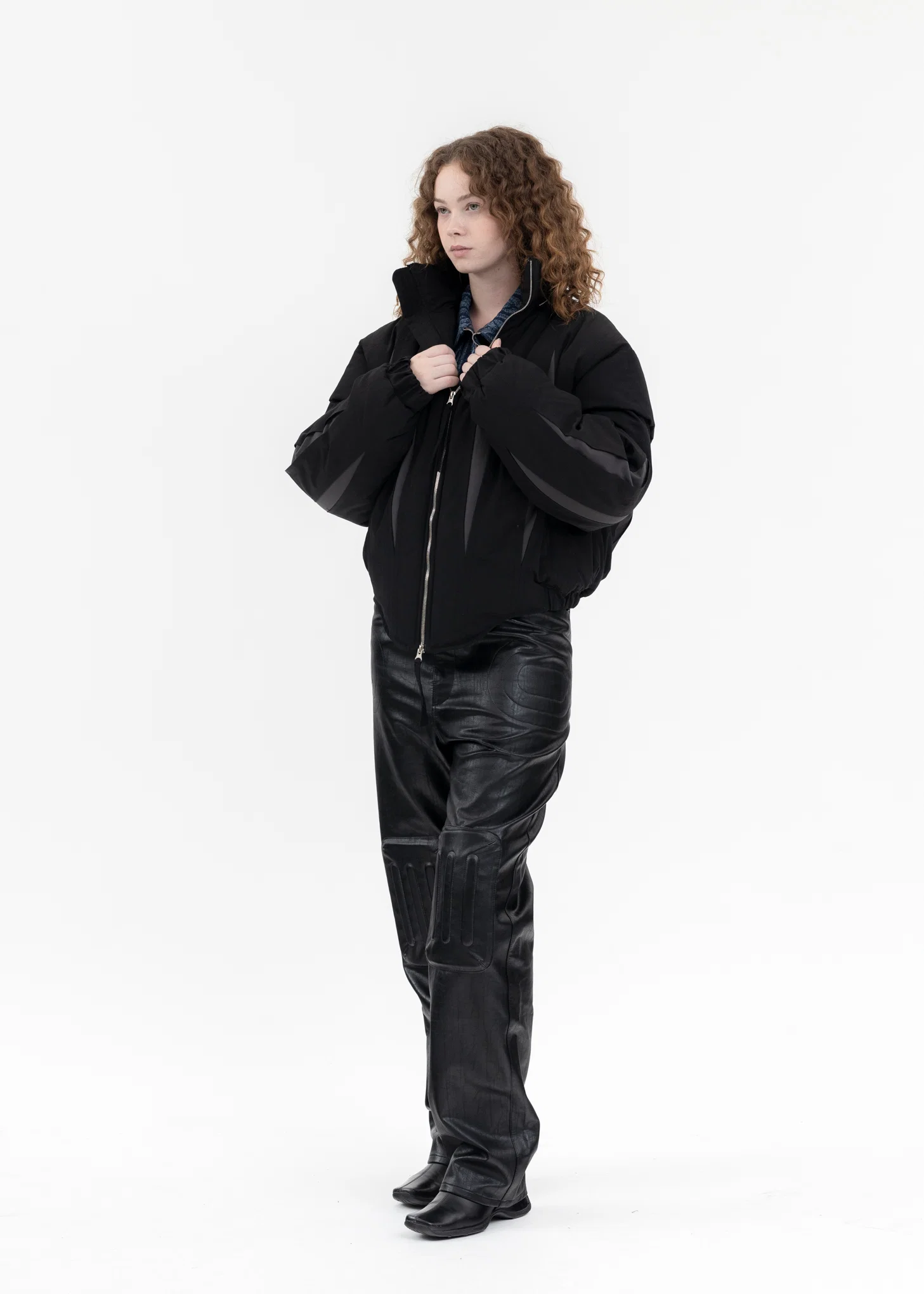 BLACK SLASHED DOUBLE PUFFER JACKET - Image 7