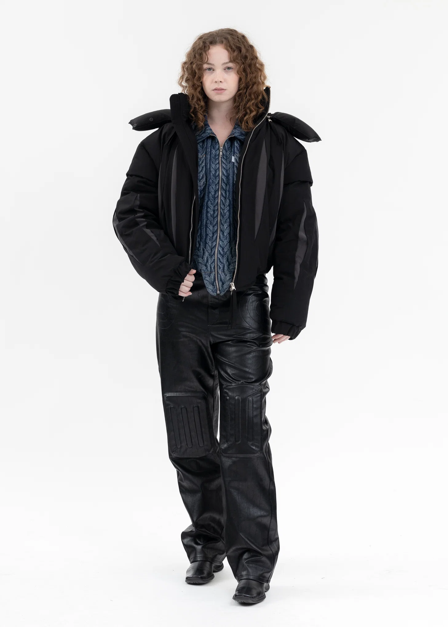 BLACK SLASHED DOUBLE PUFFER JACKET - Image 8