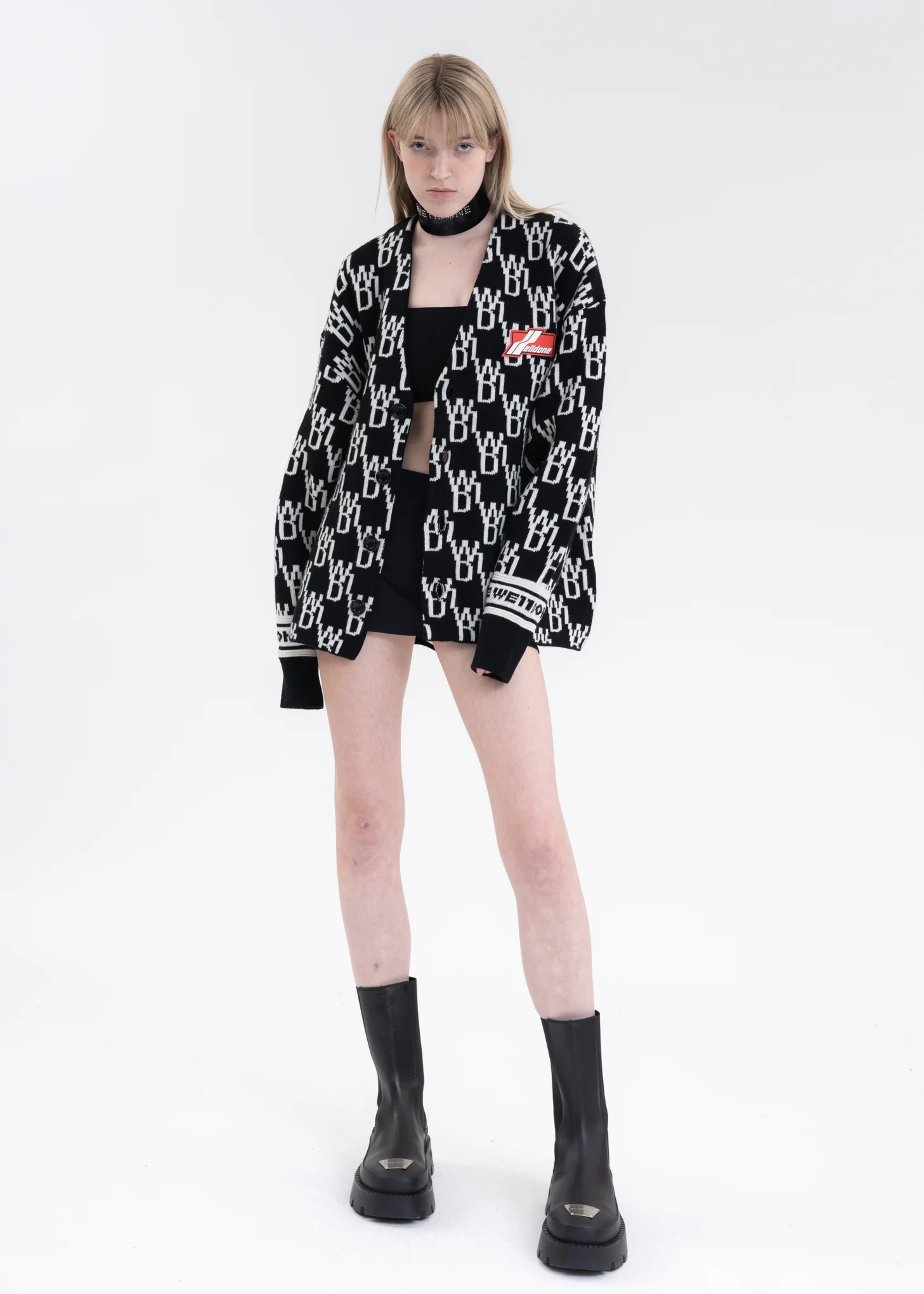BLACK SMALL LOGO STUD WIDE DOUBLE BUCKLE CHOKER - Image 7