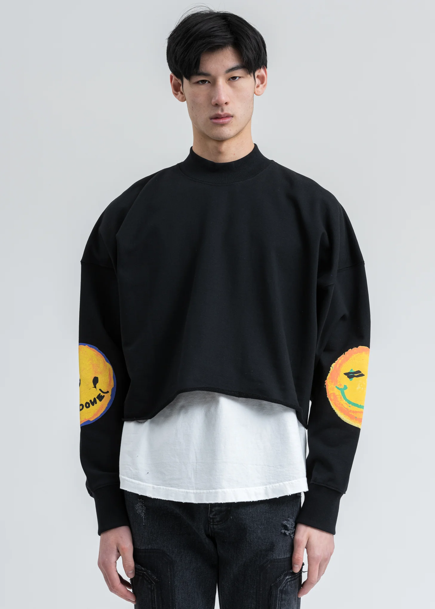 Black Smiley Raw Edge Sweatshirt