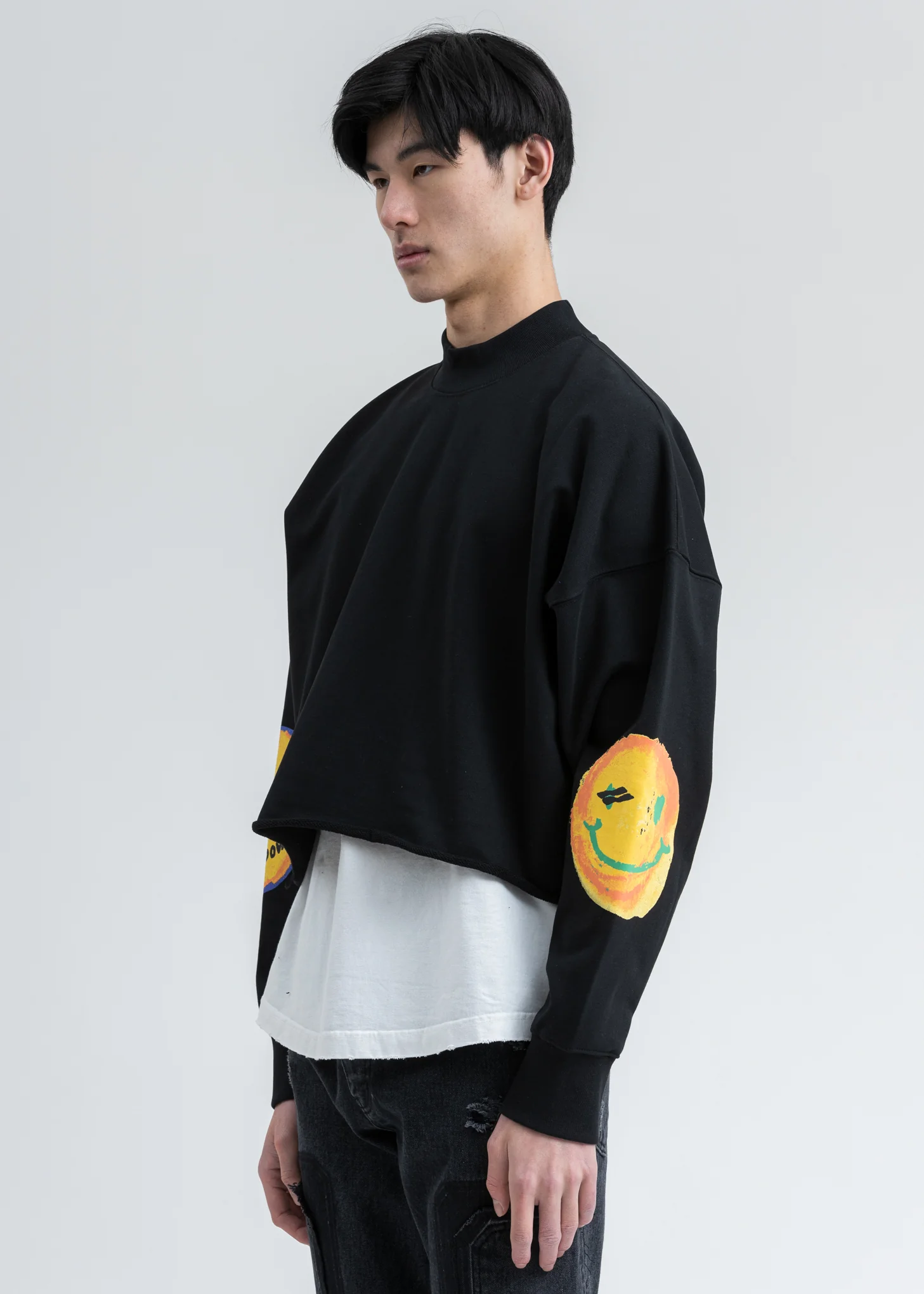Black Smiley Raw Edge Sweatshirt - Image 3