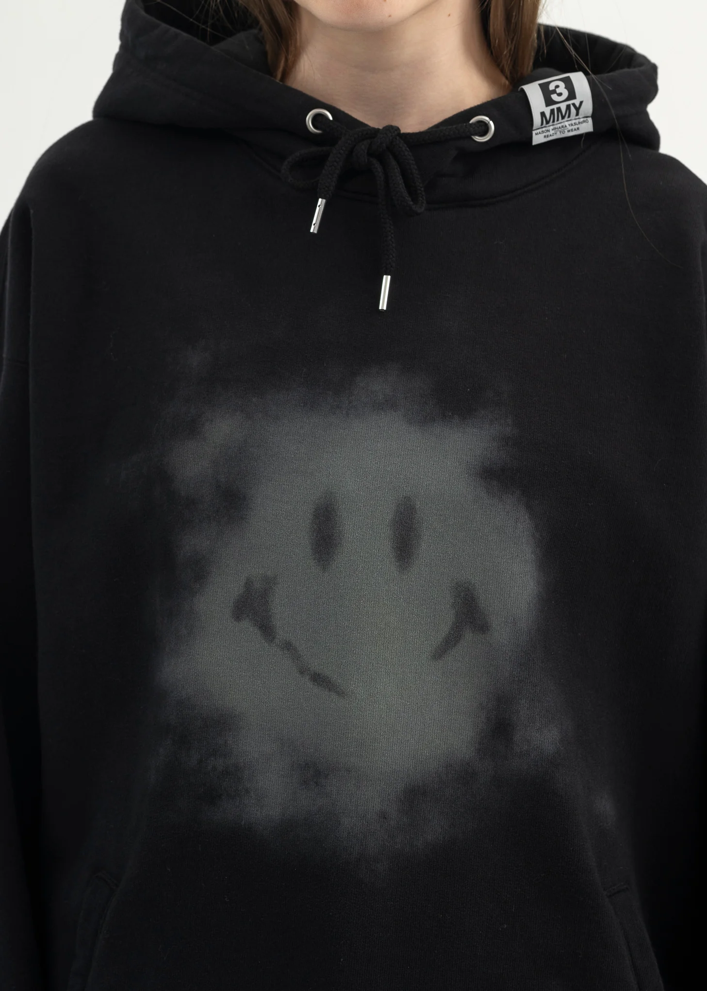 BLACK SMILY FACE PRINTED HOODIE - Image 2