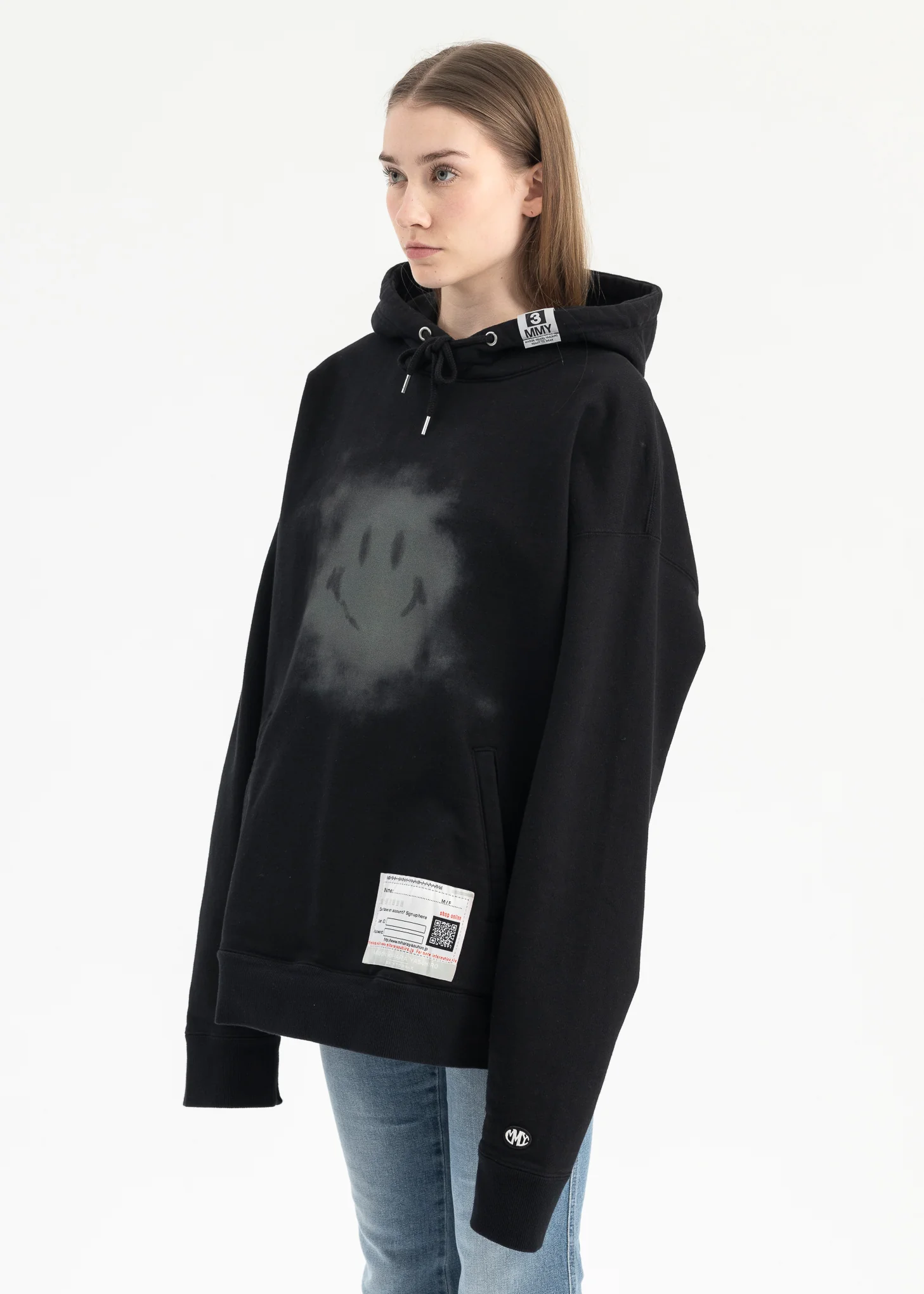 BLACK SMILY FACE PRINTED HOODIE - Image 3