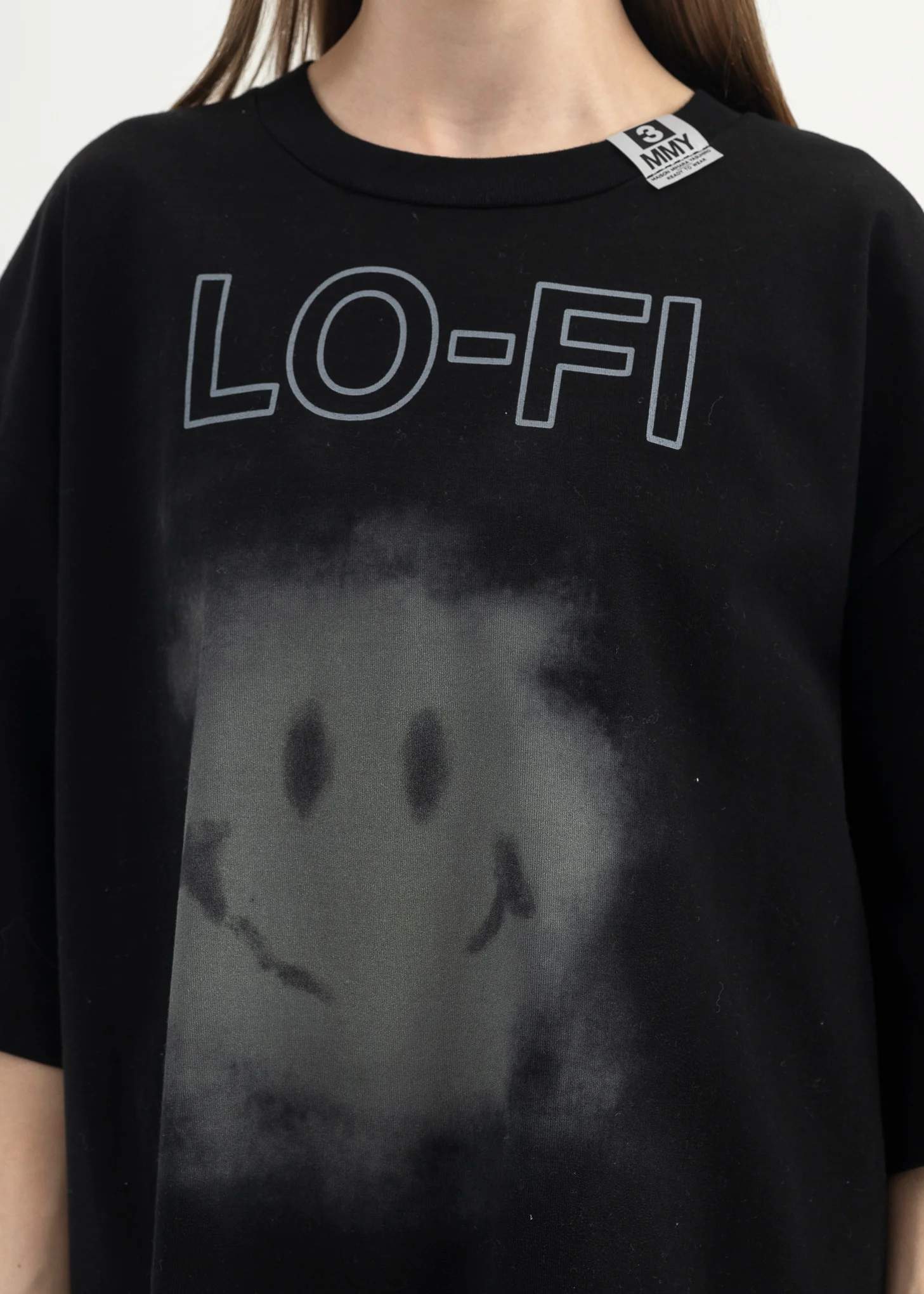 BLACK SMILY FACE PRINTED TEE - Image 2