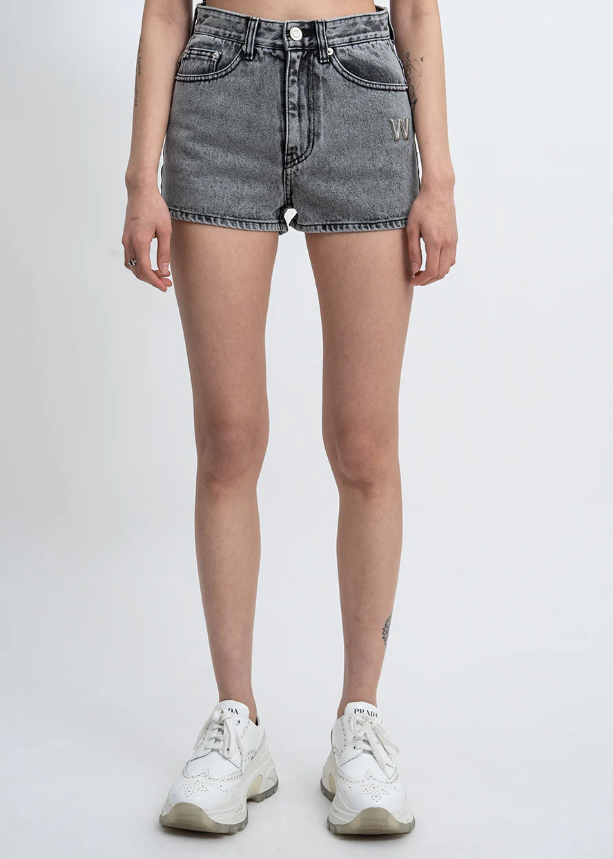 Black Snow Washed Denim Short