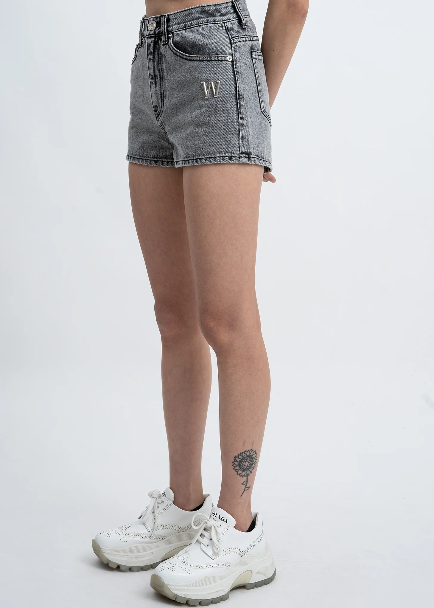 Black Snow Washed Denim Short - Image 2