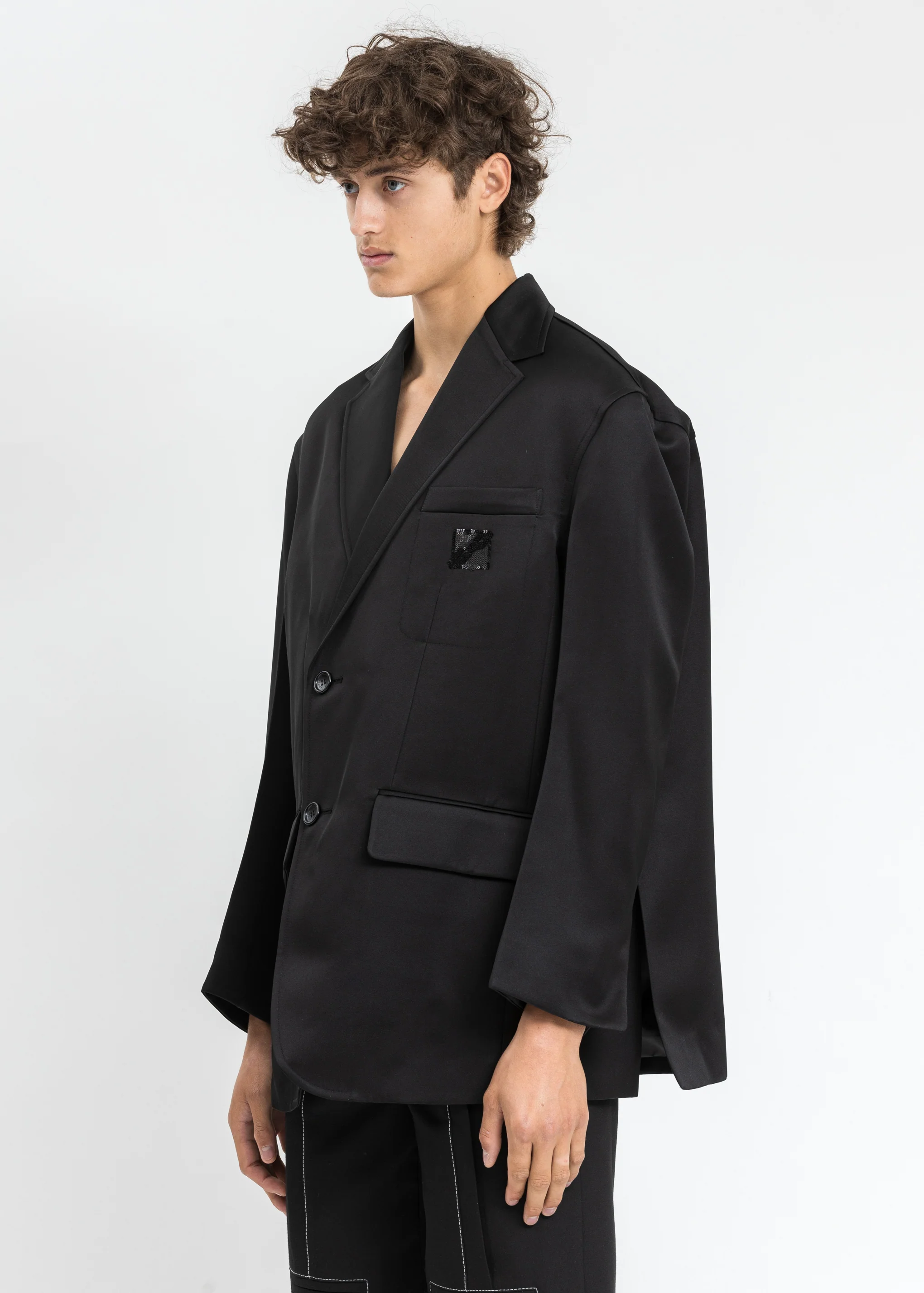 Black Spangle Decoration Single Breasted Jacket - Image 3