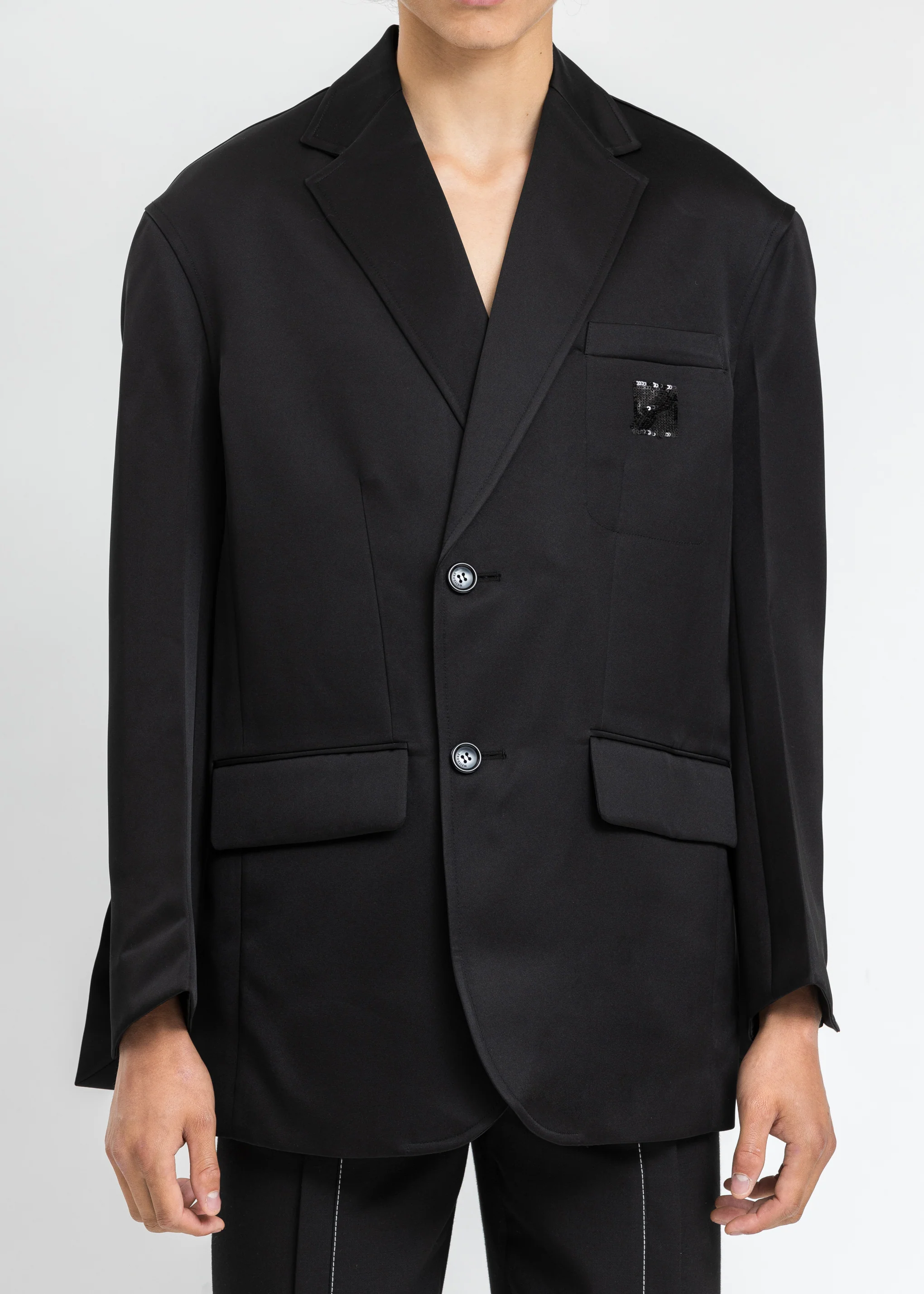 Black Spangle Decoration Single Breasted Jacket - Image 5