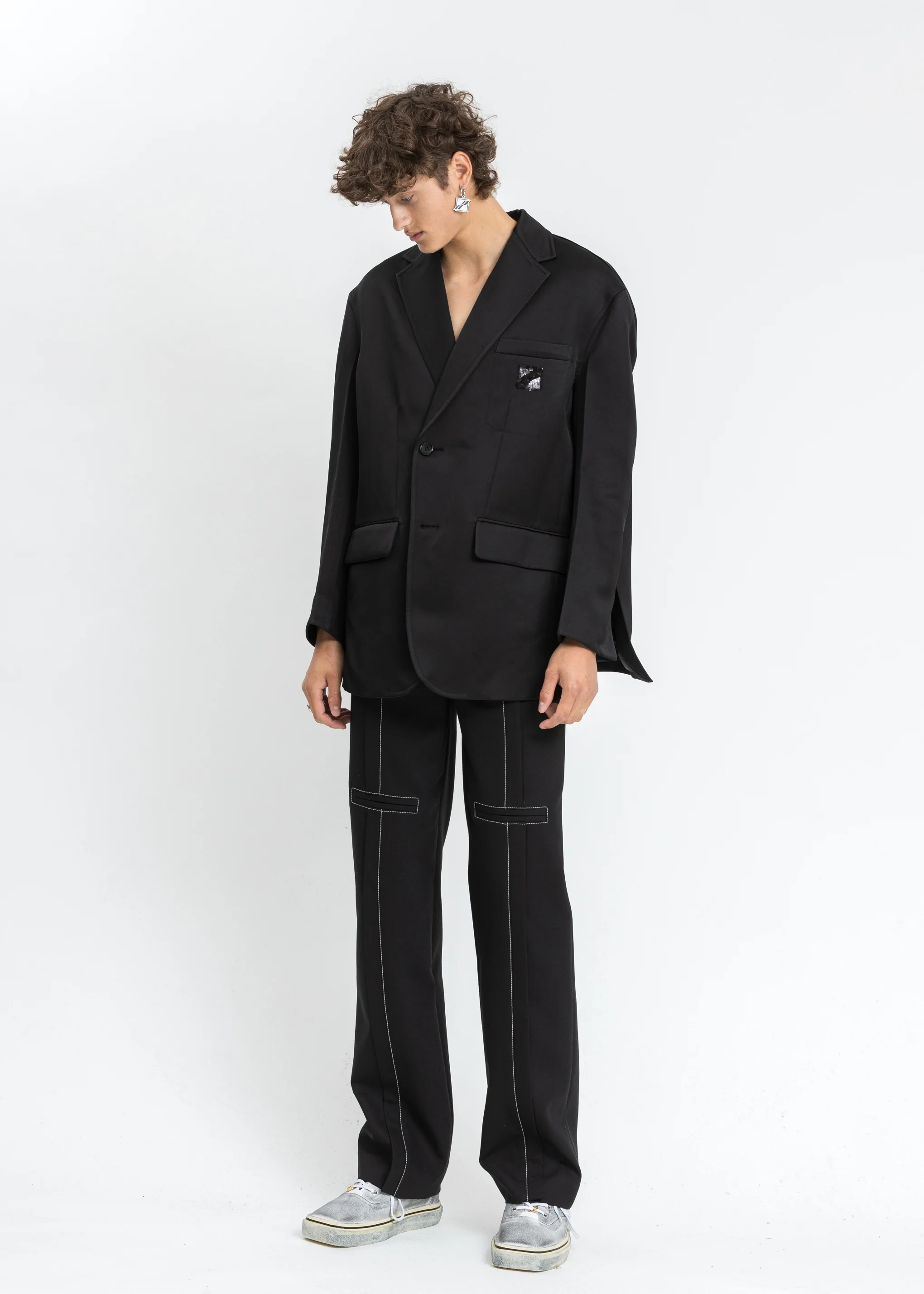 Black Spangle Decoration Single Breasted Jacket - Image 7