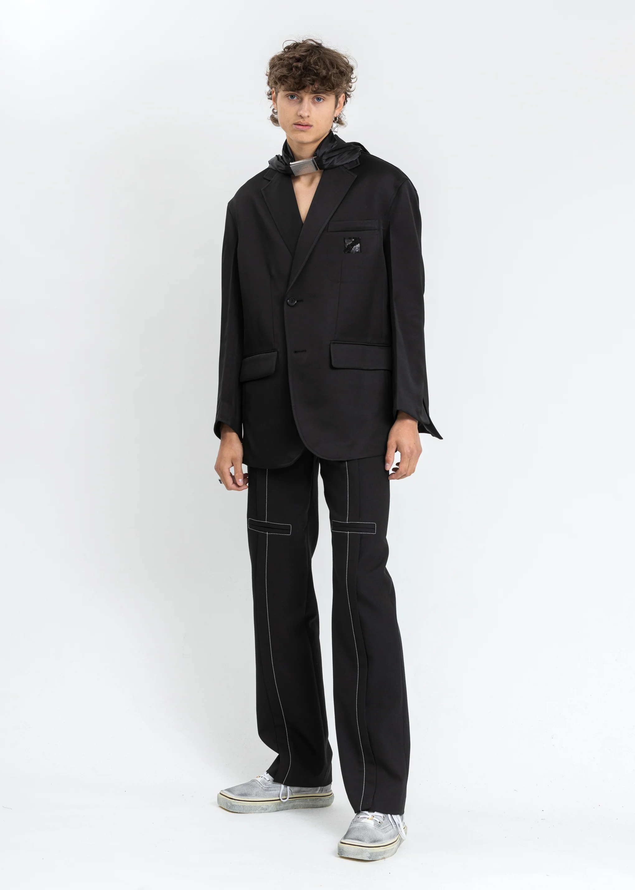 Black Spangle Decoration Single Breasted Jacket - Image 8