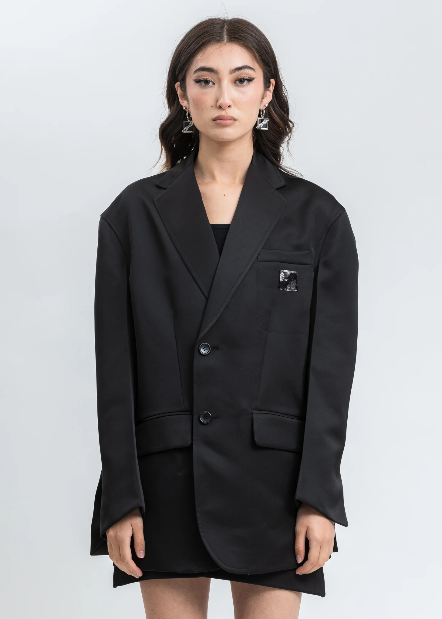 Black Spangle Decoration Single Breasted Jacket