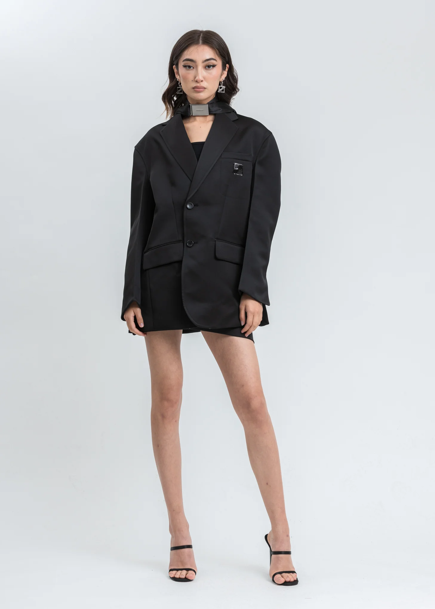 Black Spangle Decoration Single Breasted Jacket - Image 6