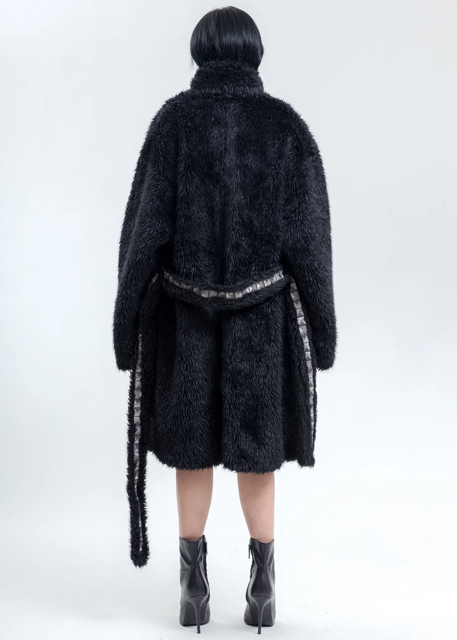 Black Spike Fur Long Coat - Image 2