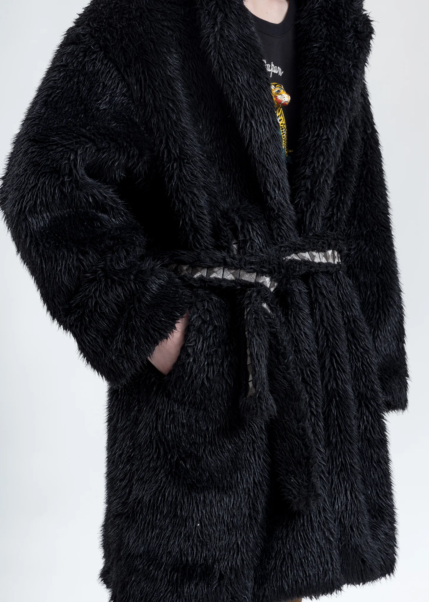 Black Spike Fur Long Coat - Image 2