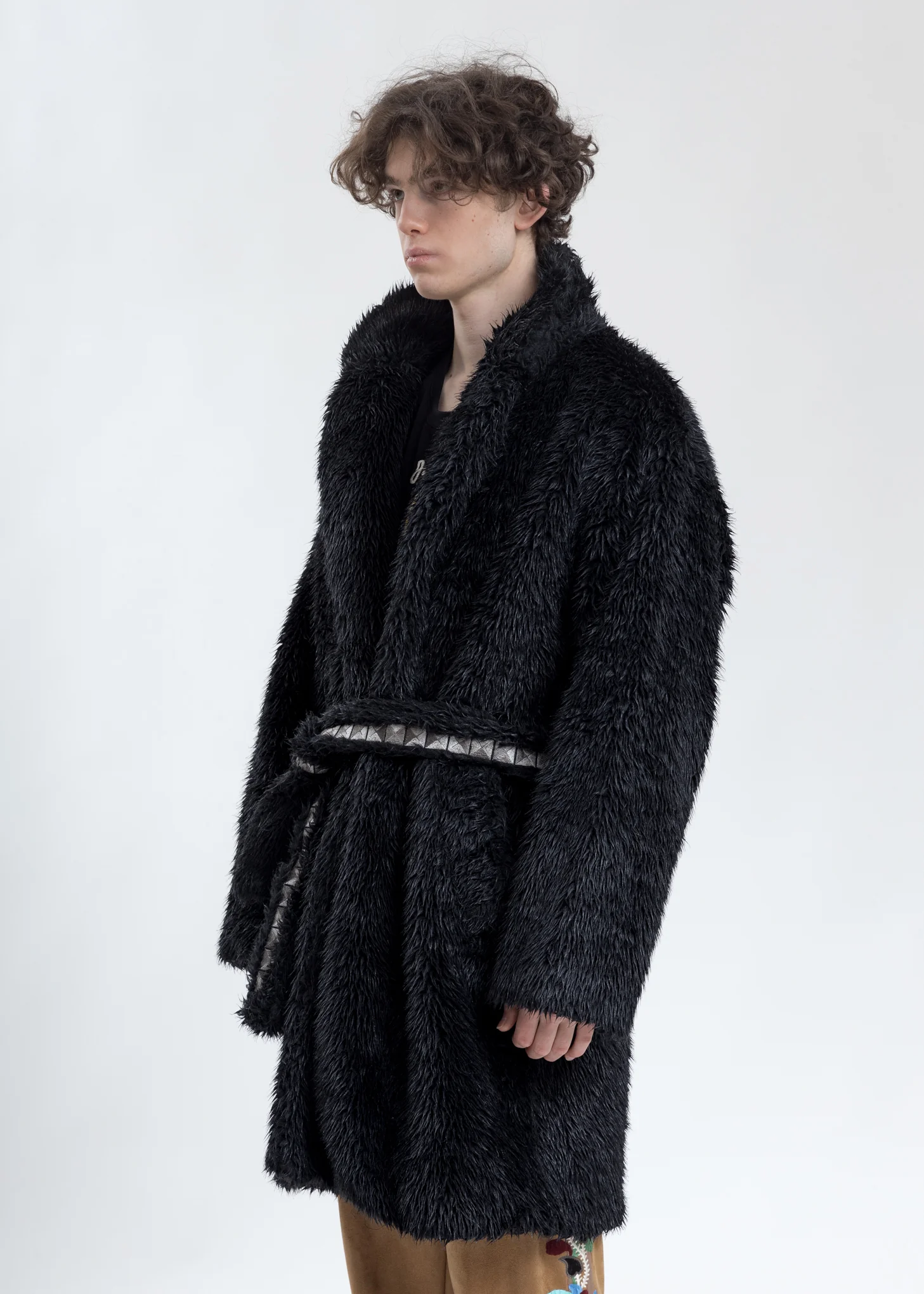Black Spike Fur Long Coat - Image 4