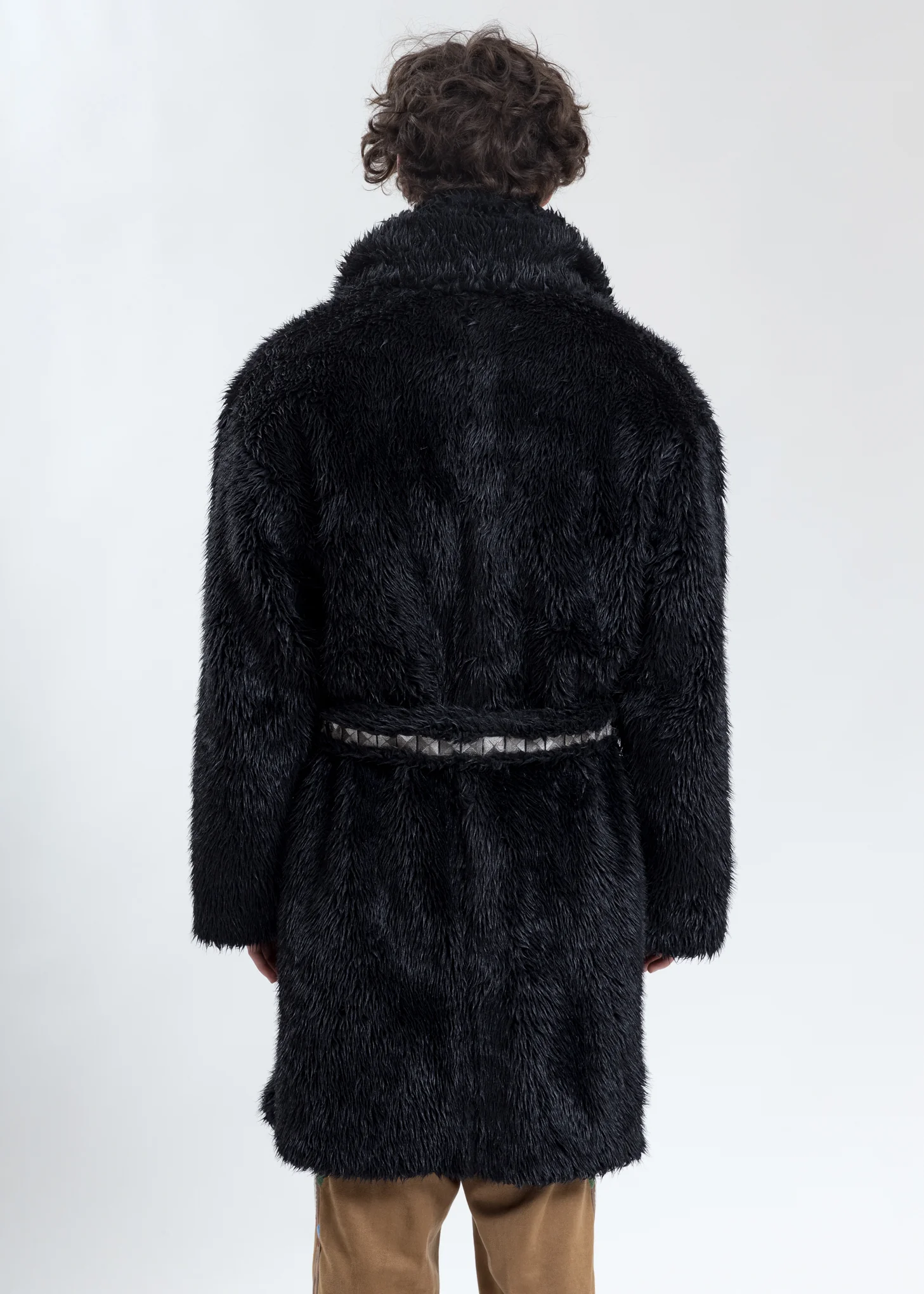 Black Spike Fur Long Coat - Image 5