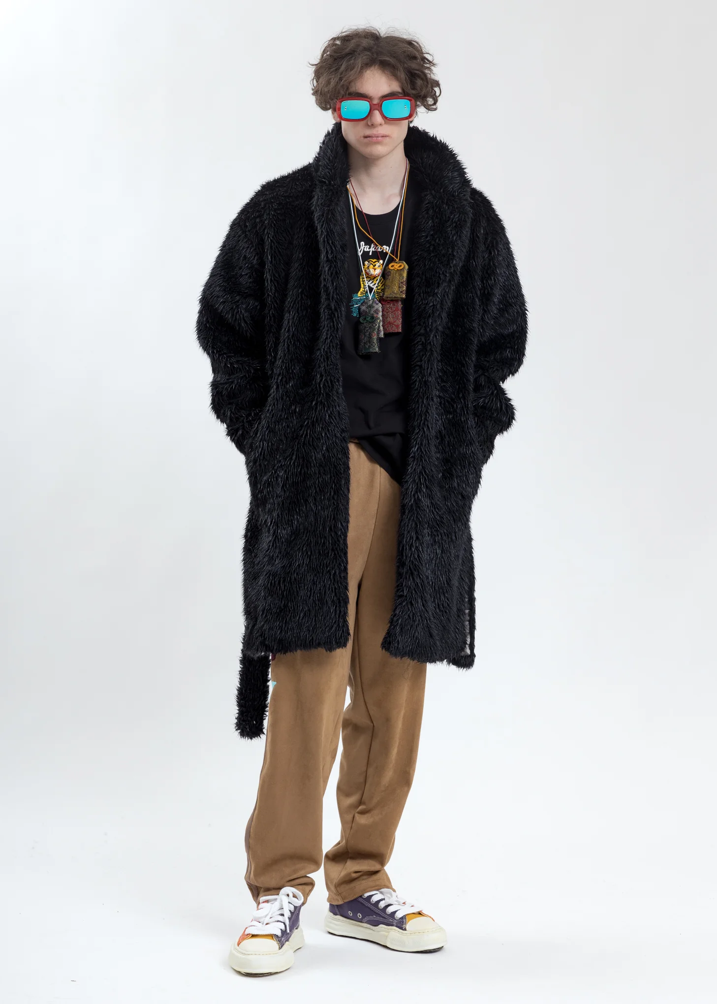 Black Spike Fur Long Coat - Image 7