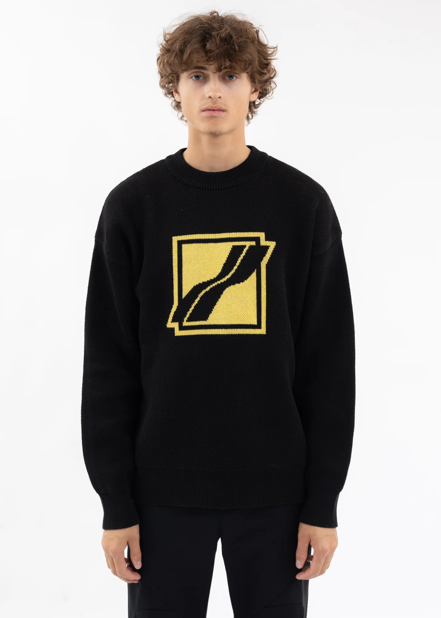 BLACK SQUARE LOGO JACQUARD KNIT PULLOVER