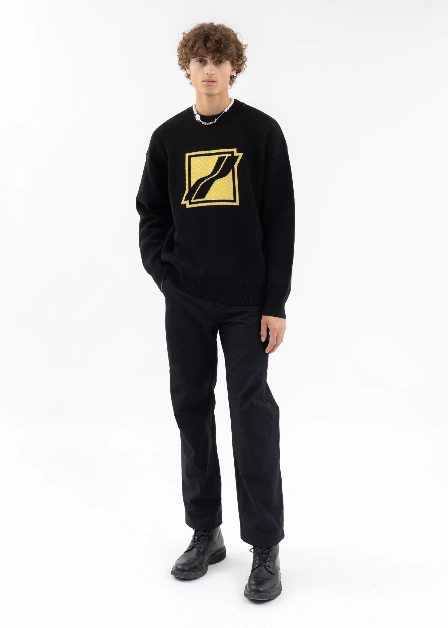 BLACK SQUARE LOGO JACQUARD KNIT PULLOVER - Image 5