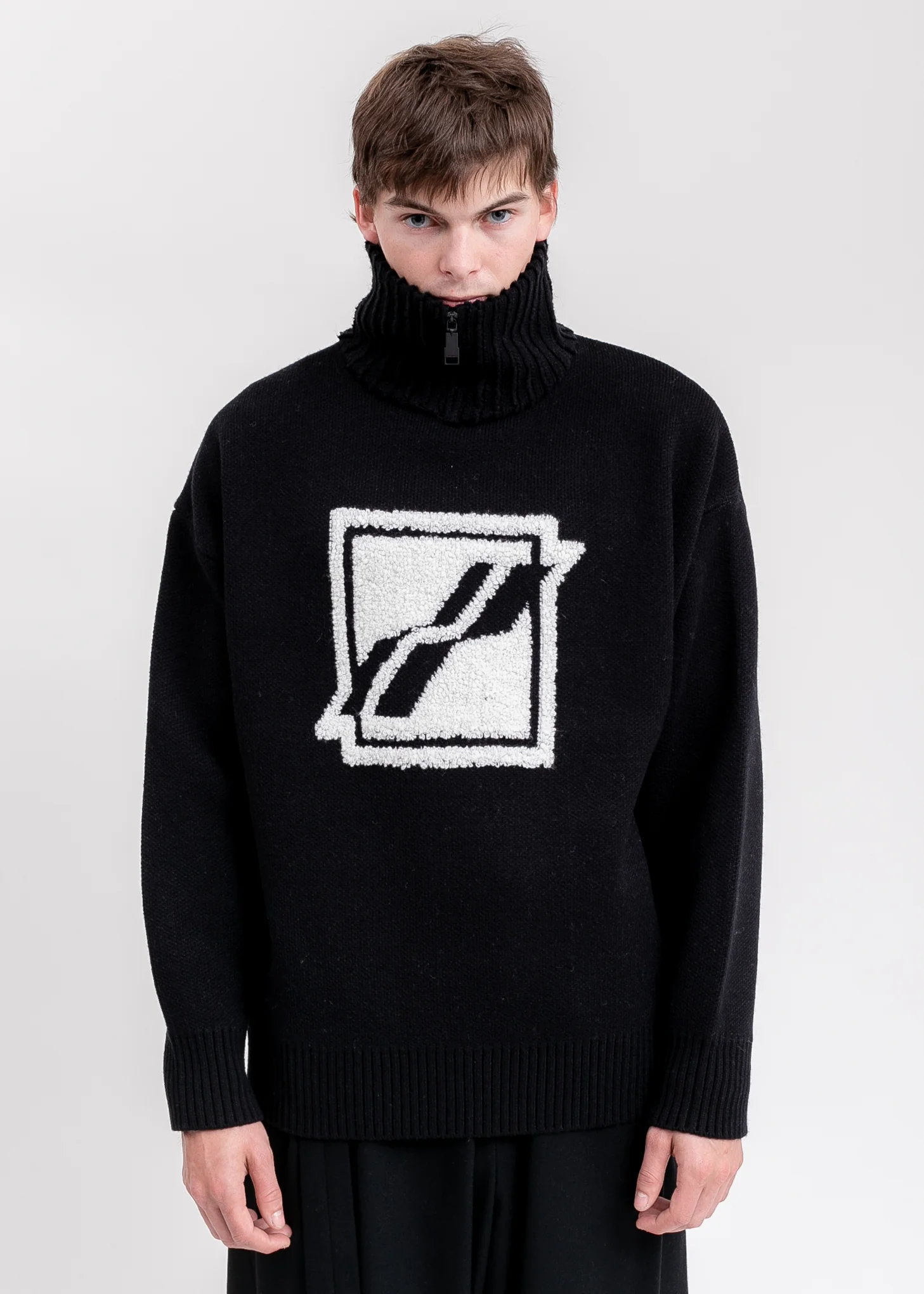 Black Square Logo Pile Knit Jumper