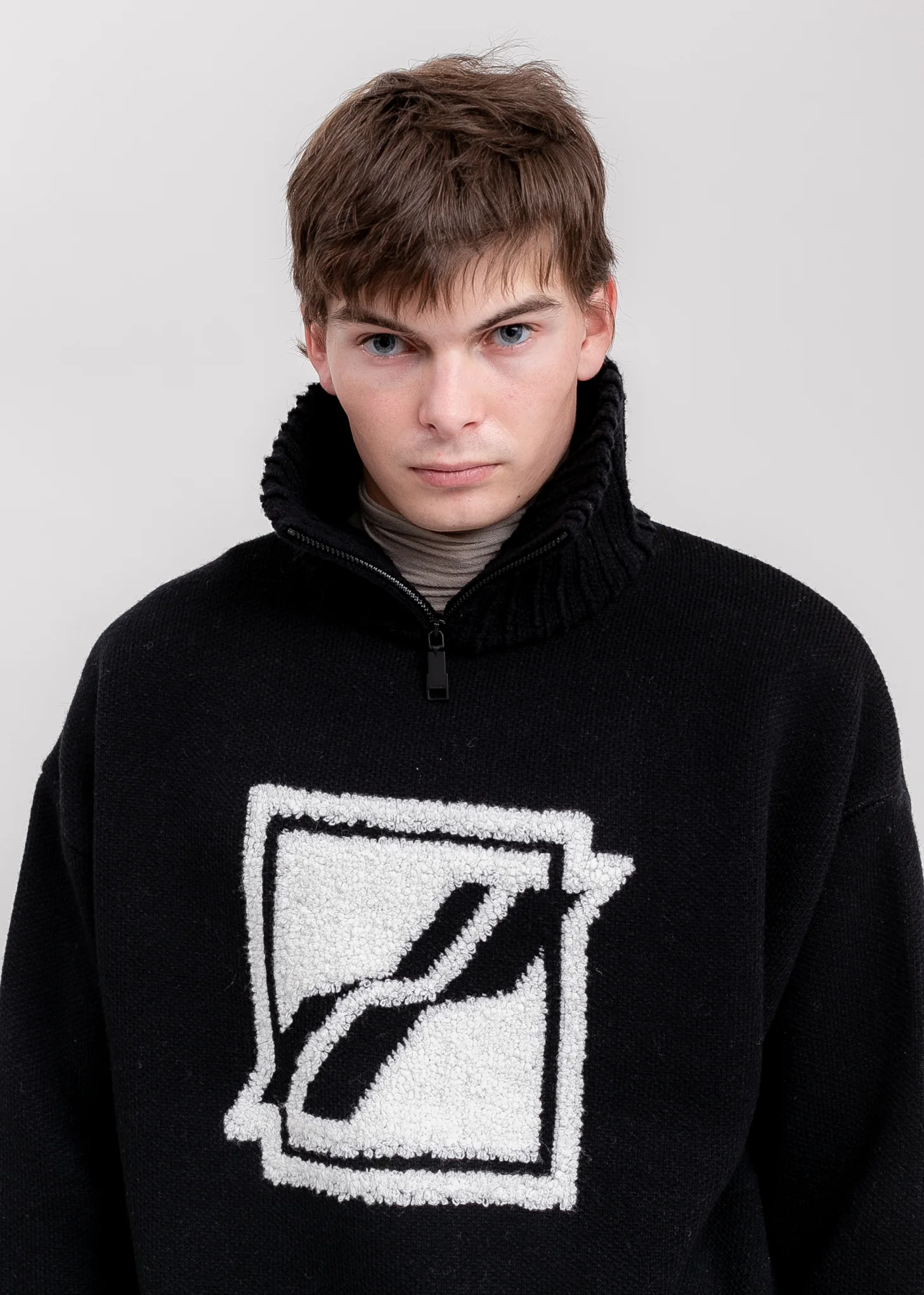 Black Square Logo Pile Knit Jumper - Image 2