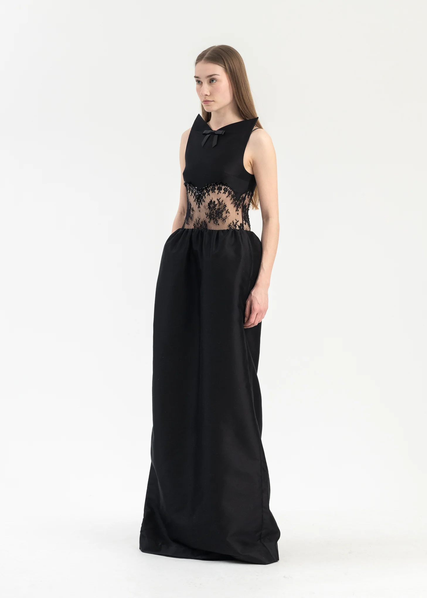 Black Stand Collar Long Gown - Image 3