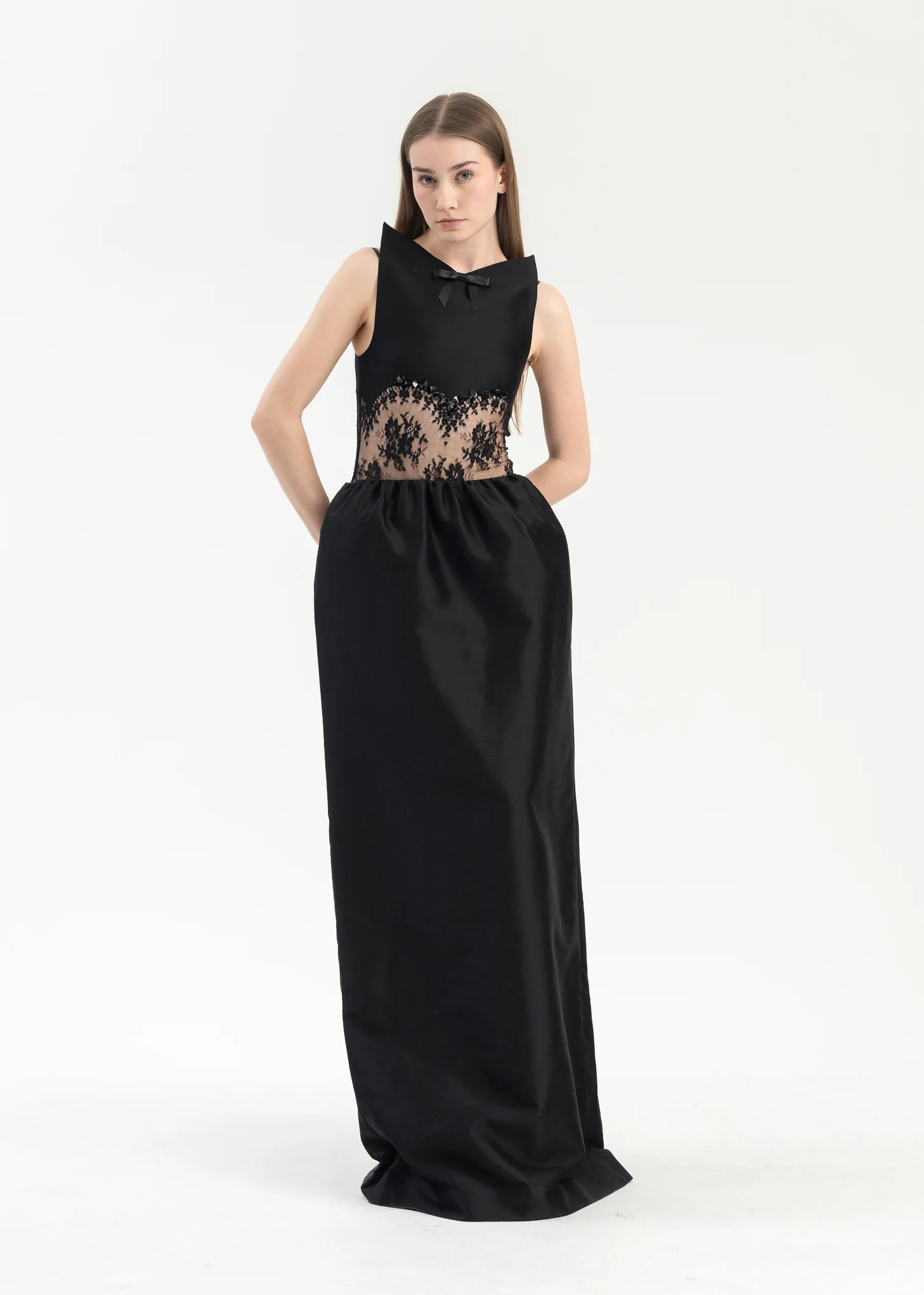 Black Stand Collar Long Gown - Image 5