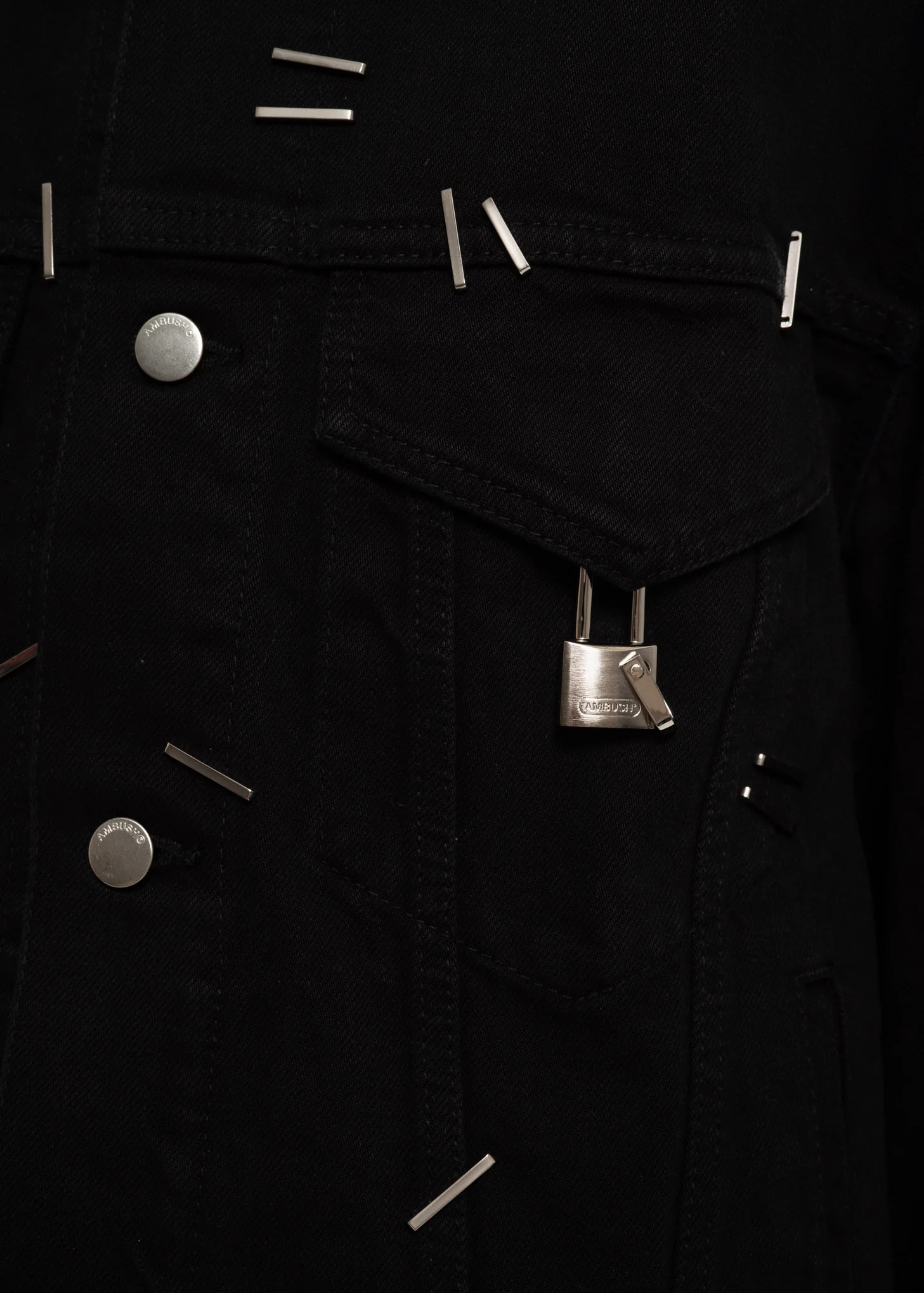Black Stapled Denim Jacket - Image 2
