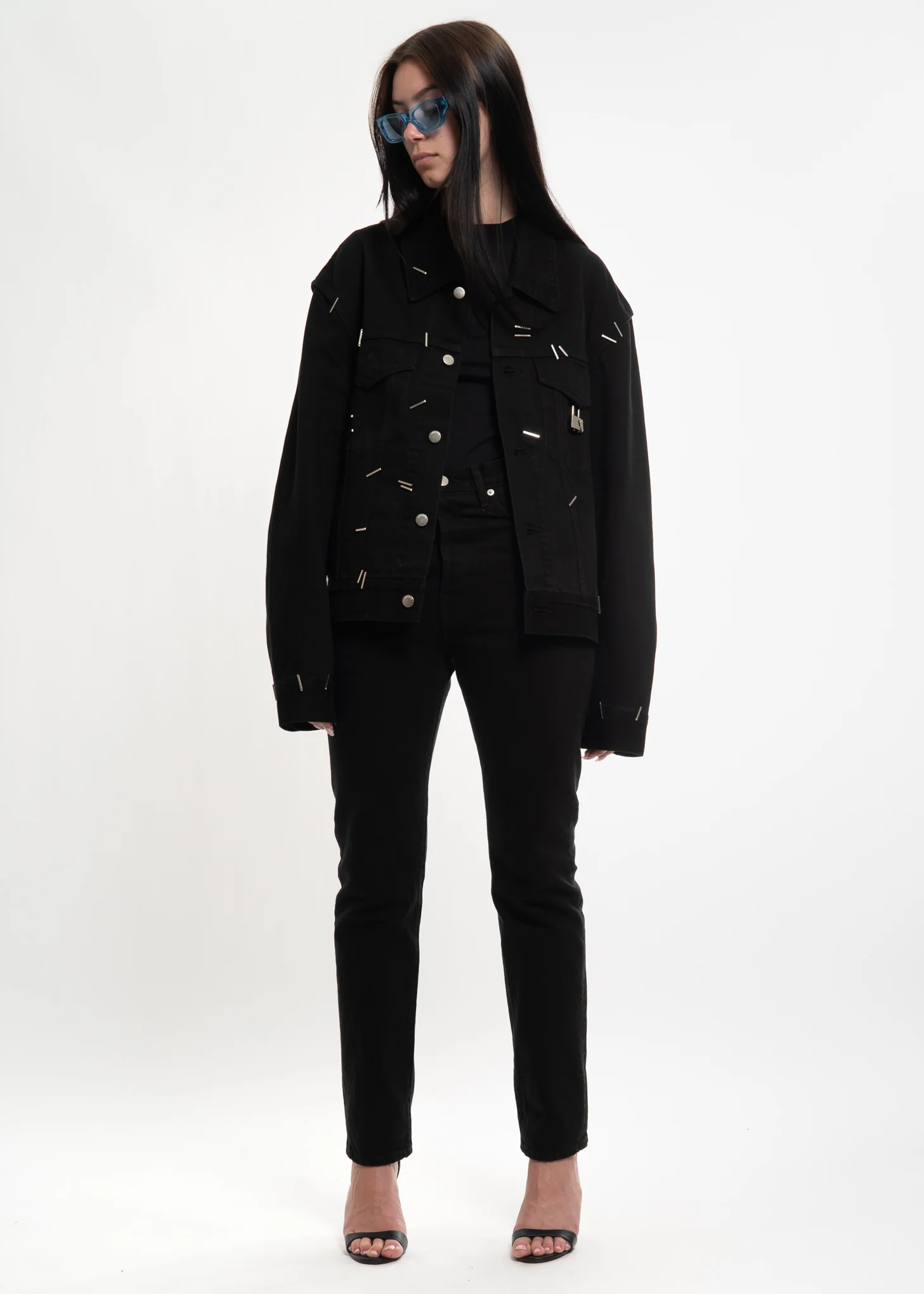 Black Stapled Denim Jacket - Image 7