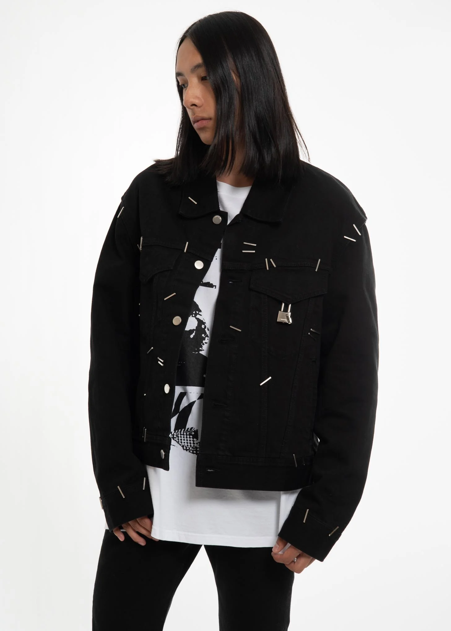 Black Stapled Denim Jacket