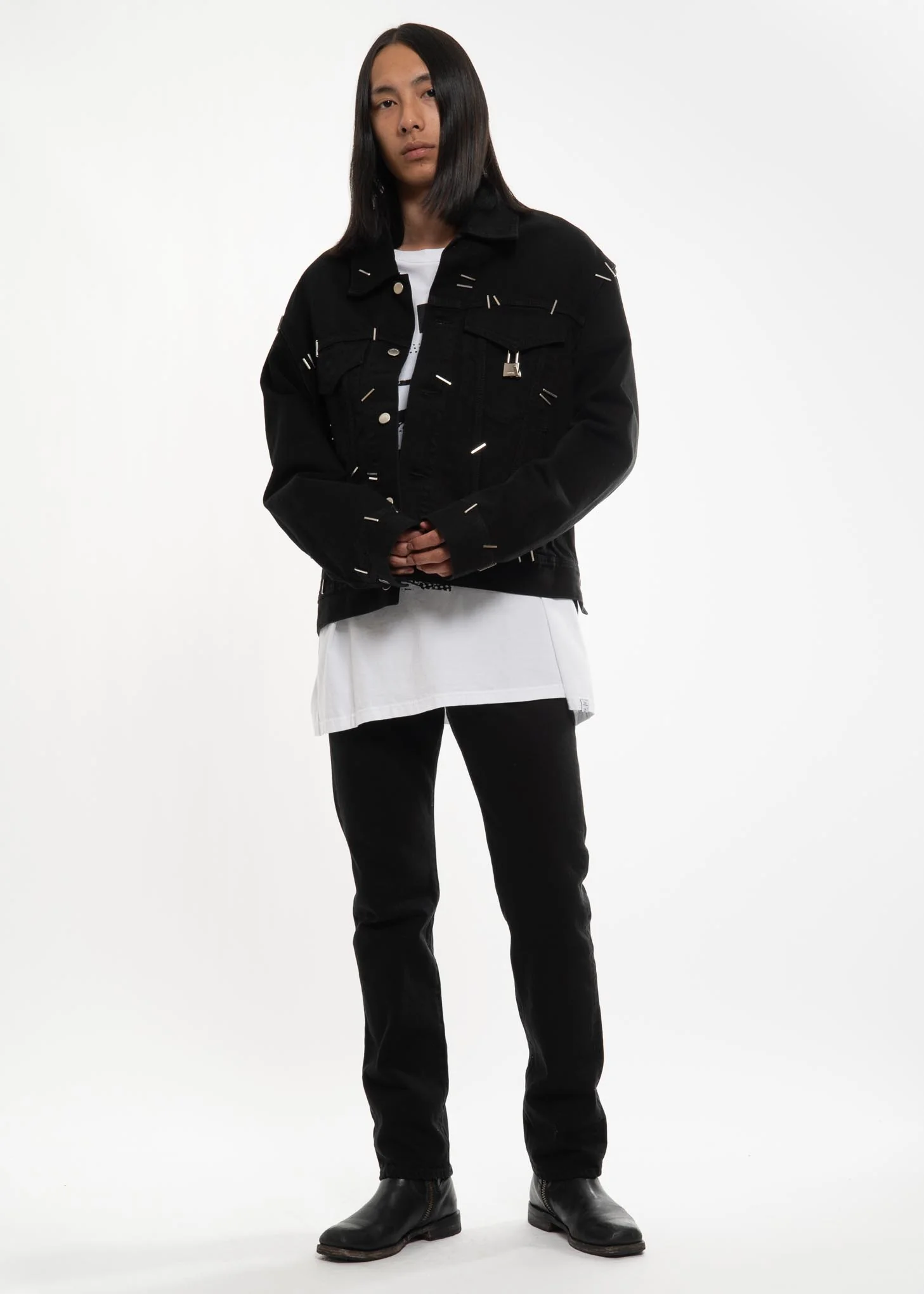 Black Stapled Denim Jacket - Image 10