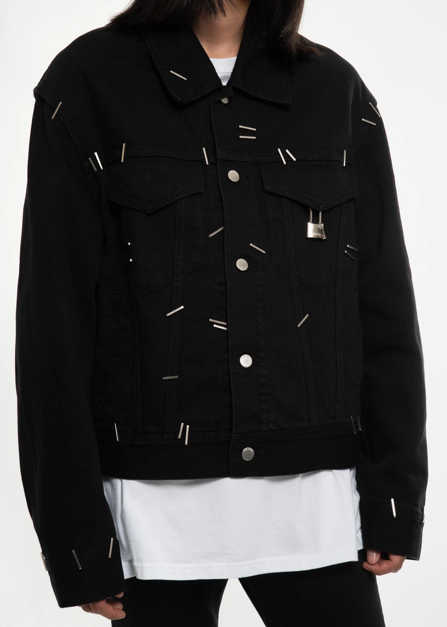 Black Stapled Denim Jacket - Image 8