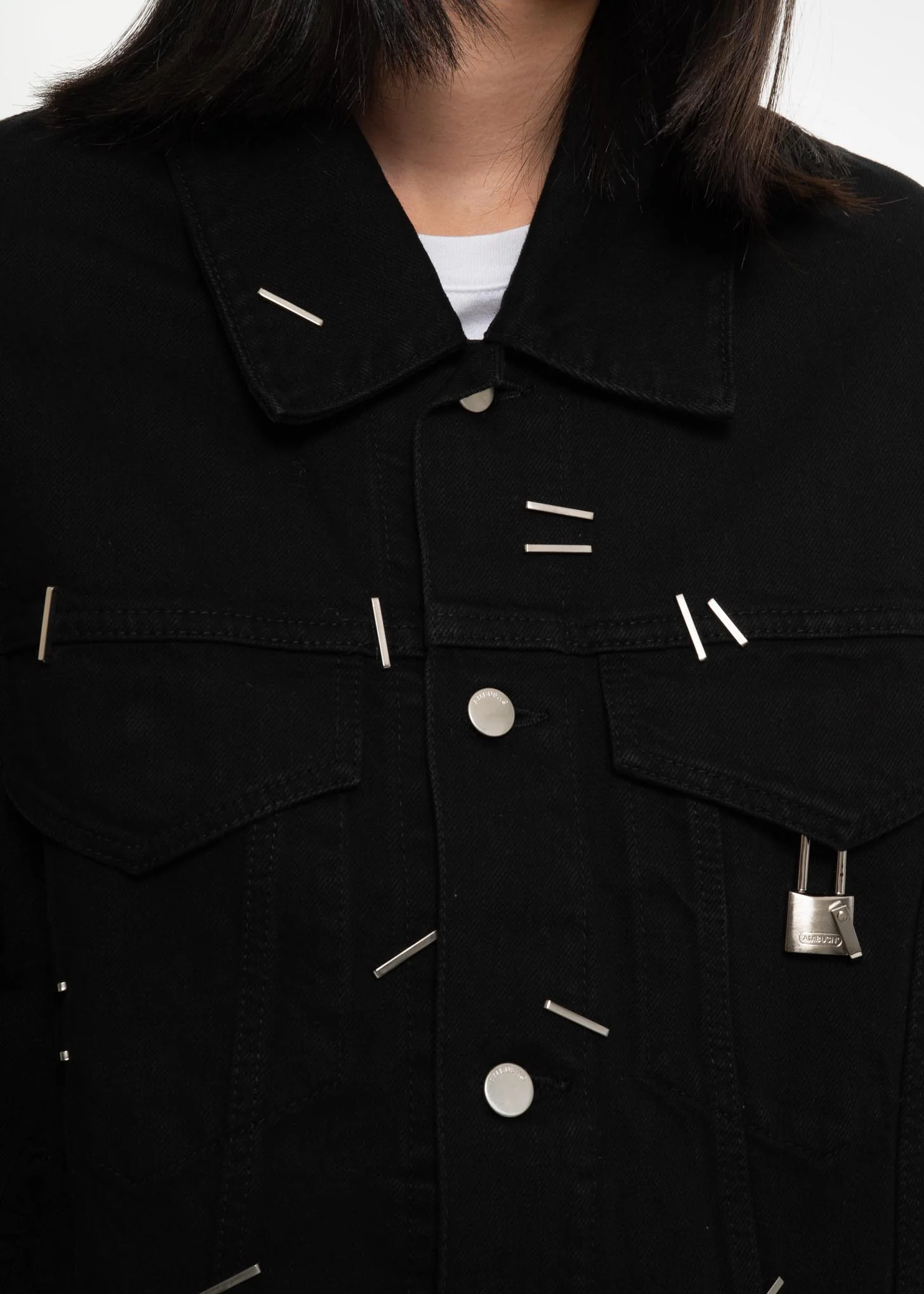 Black Stapled Denim Jacket - Image 9