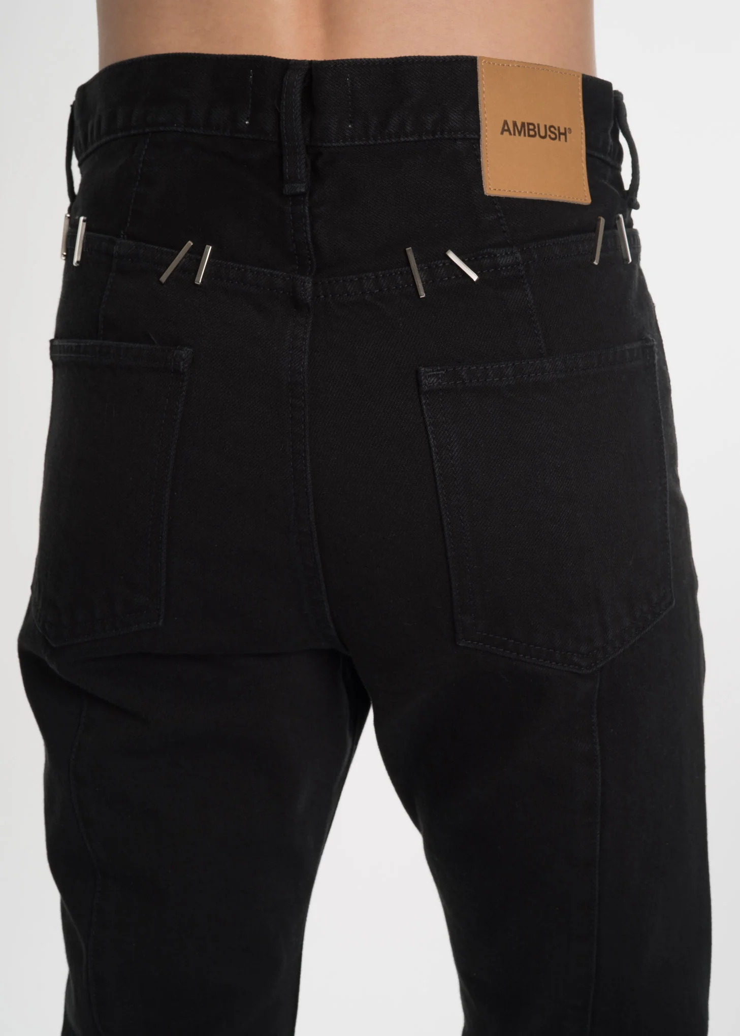 Black Stapled Denim Trousers - Image 2