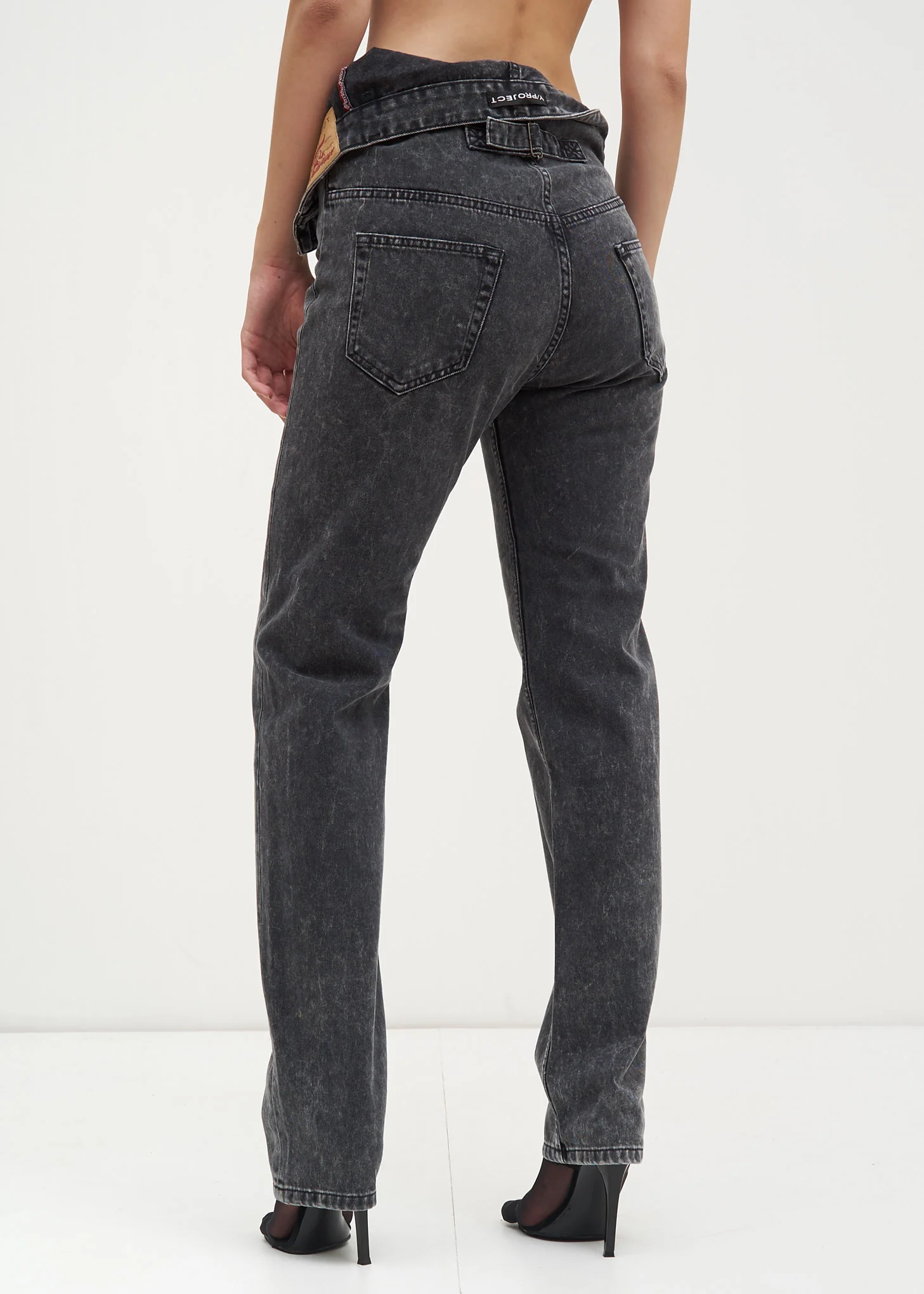 Black Stonewash Asymmetric Waist Jeans