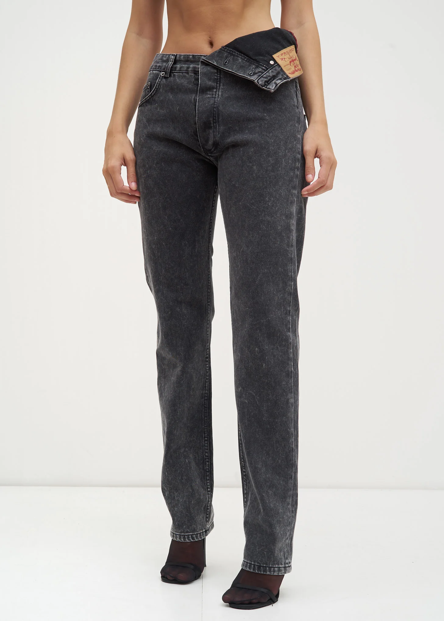 Black Stonewash Asymmetric Waist Jeans - Image 2