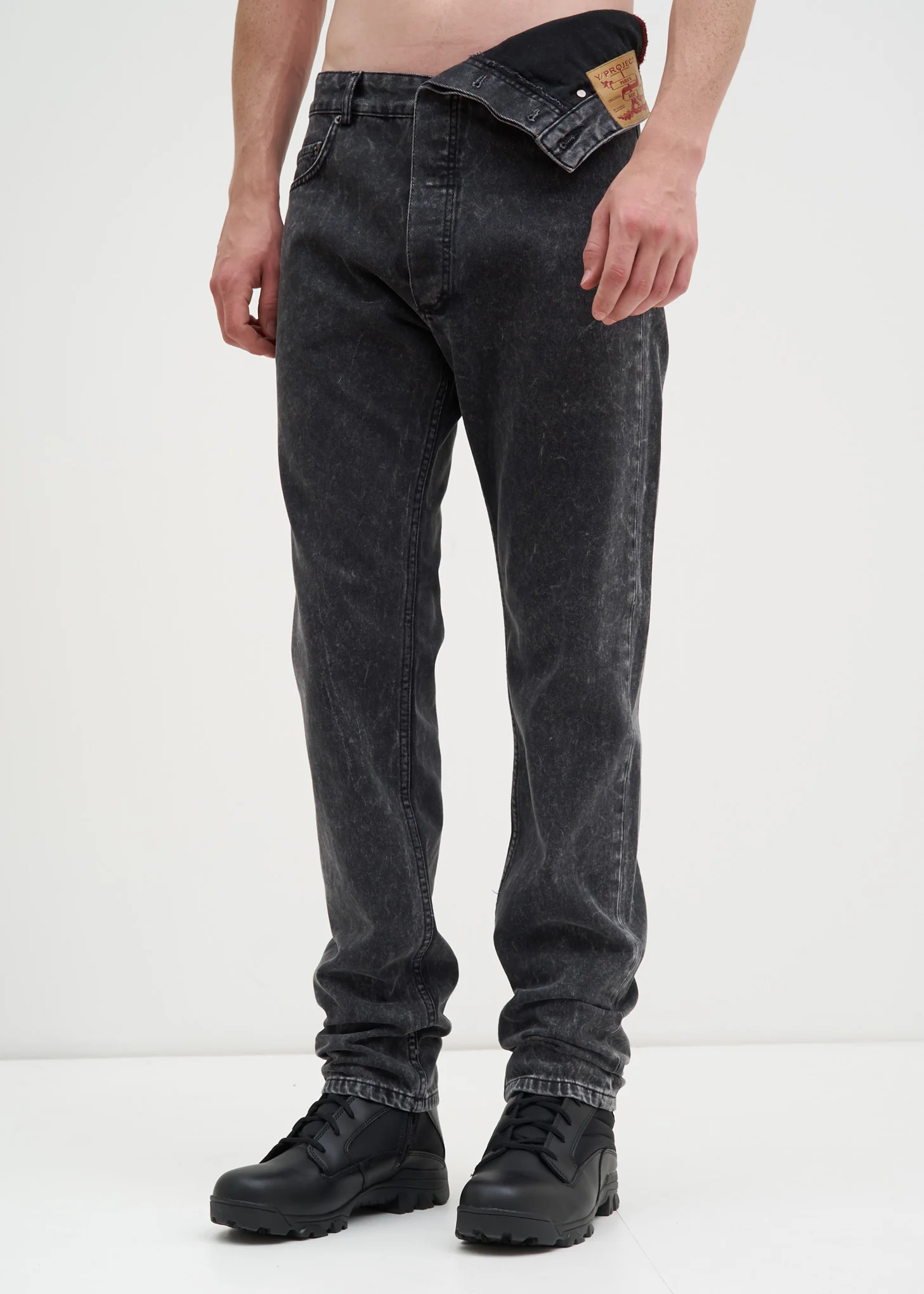 Black Stonewash Asymmetric Waist Jeans