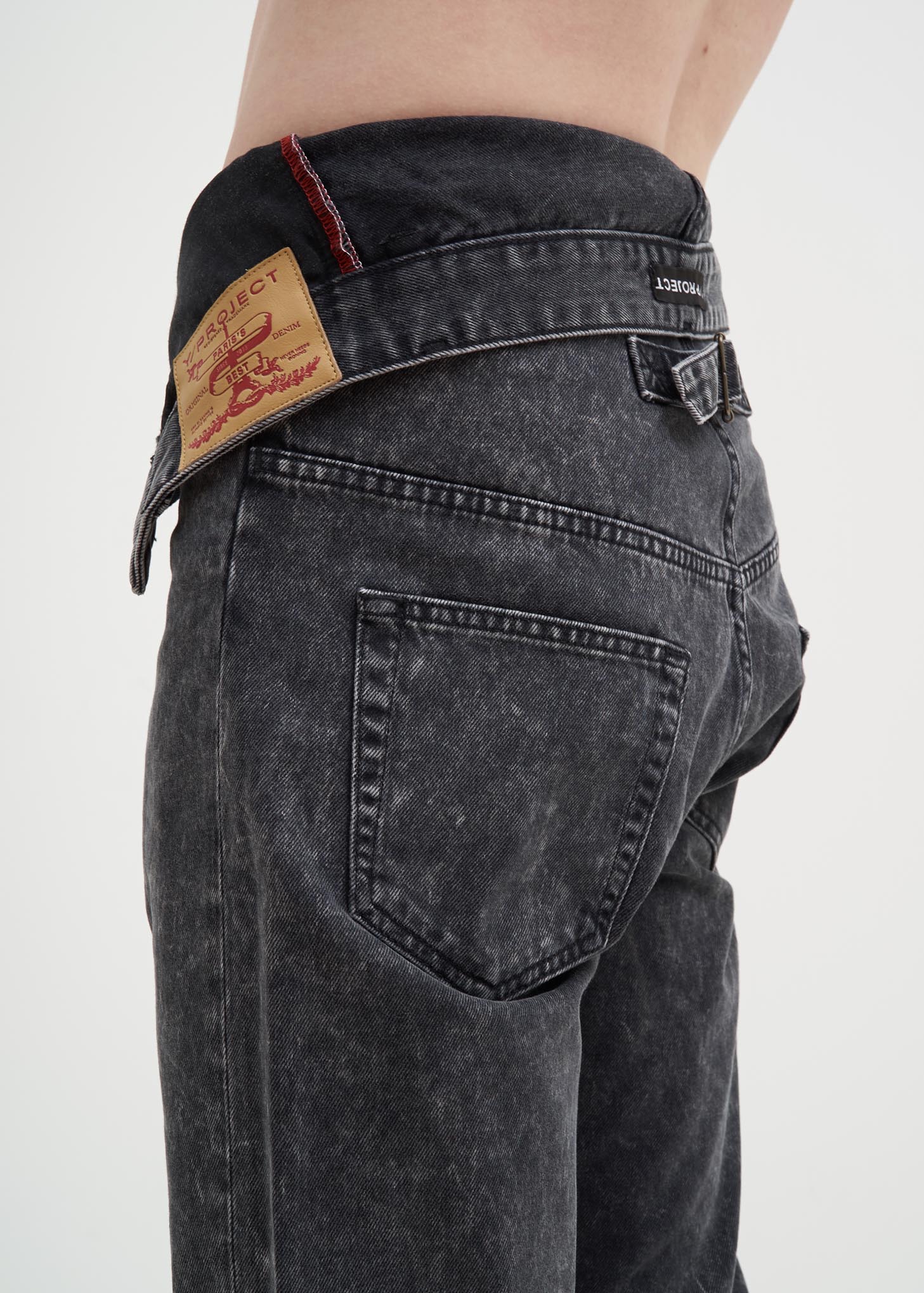 Black Stonewash Asymmetric Waist Jeans - Image 5