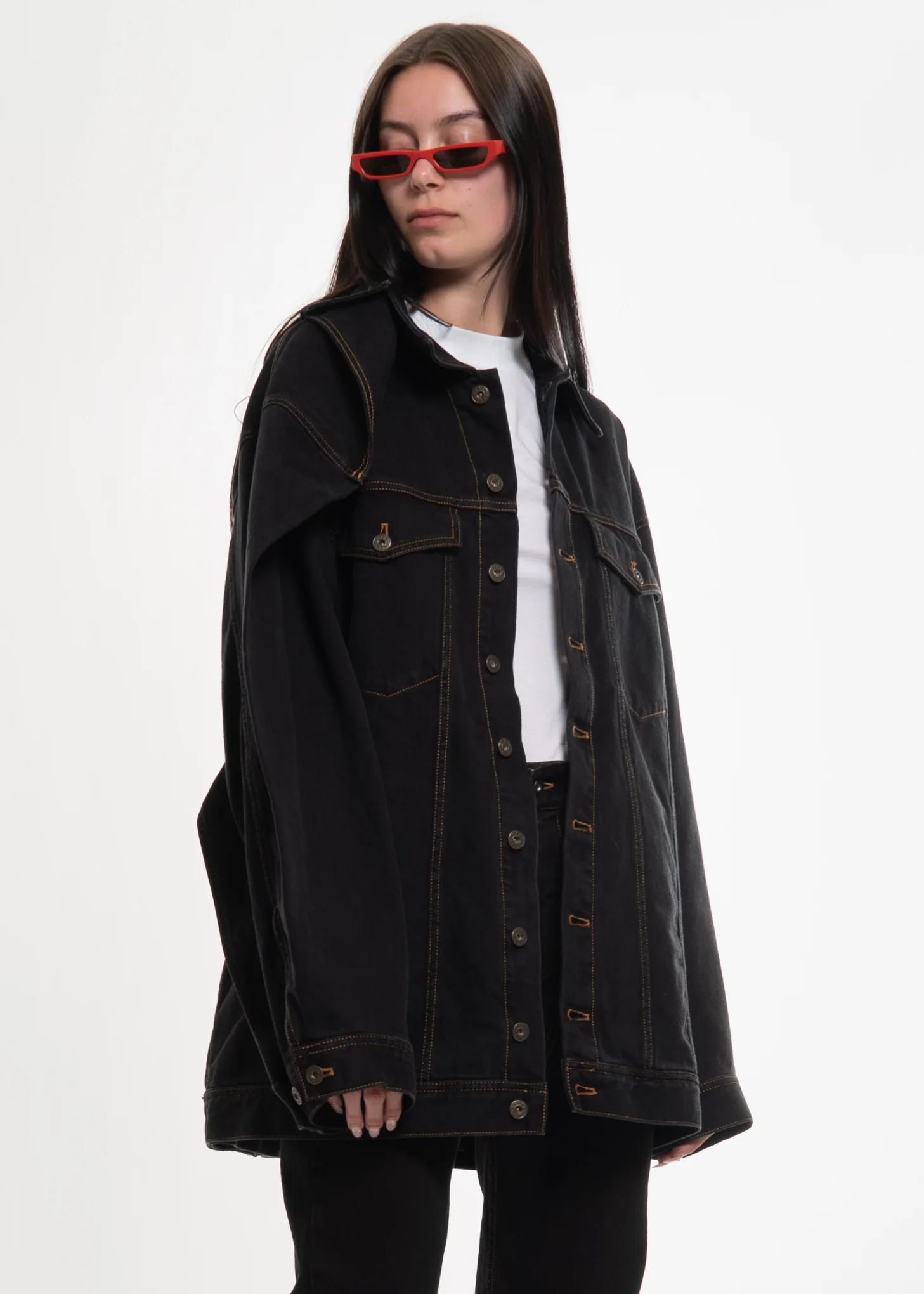 Black Stonewash Layered Denim Jacket - Image 3