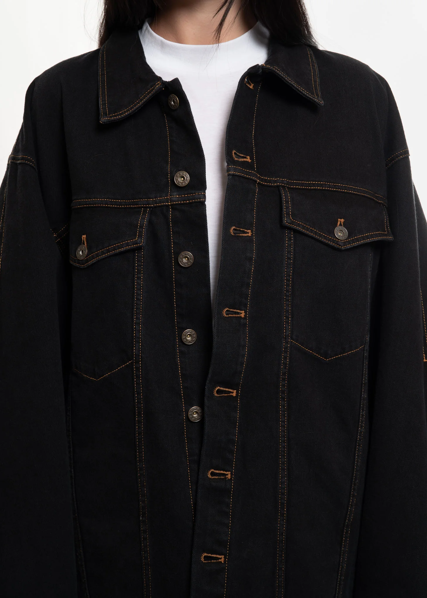 Black Stonewash Layered Denim Jacket - Image 5