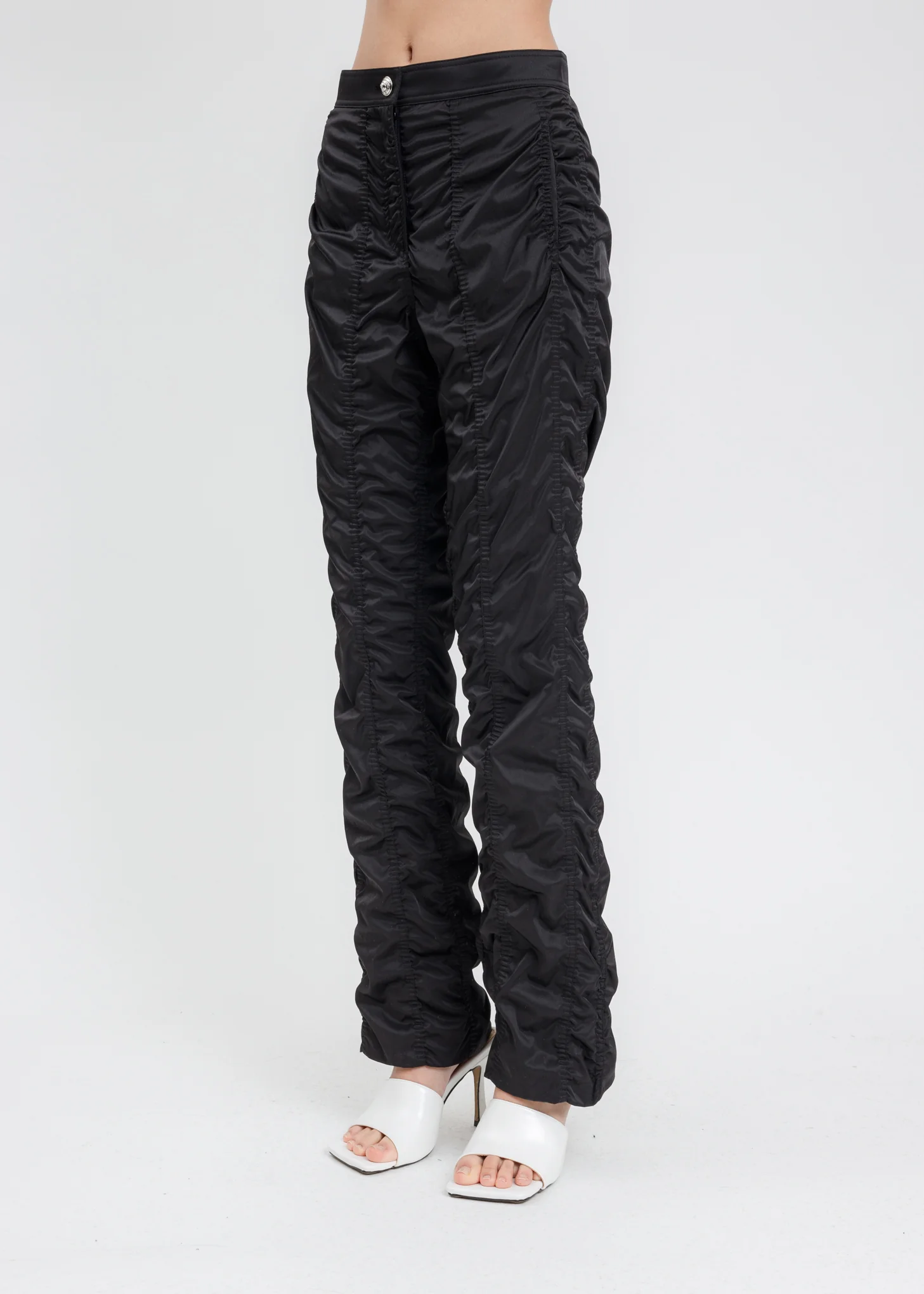 Black Straight Leg Shirring Zipper Pants - Image 2