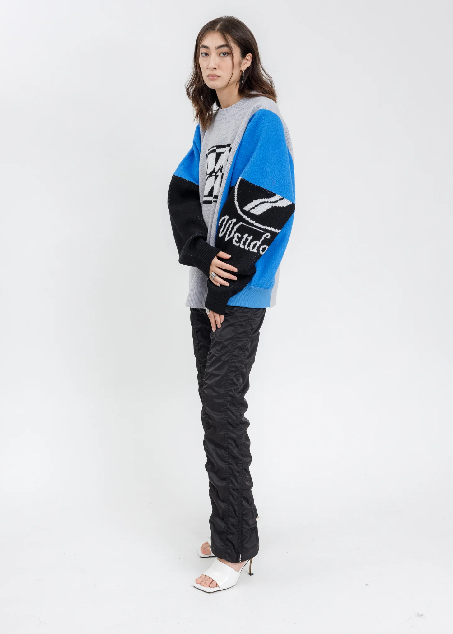 Black Straight Leg Shirring Zipper Pants - Image 6