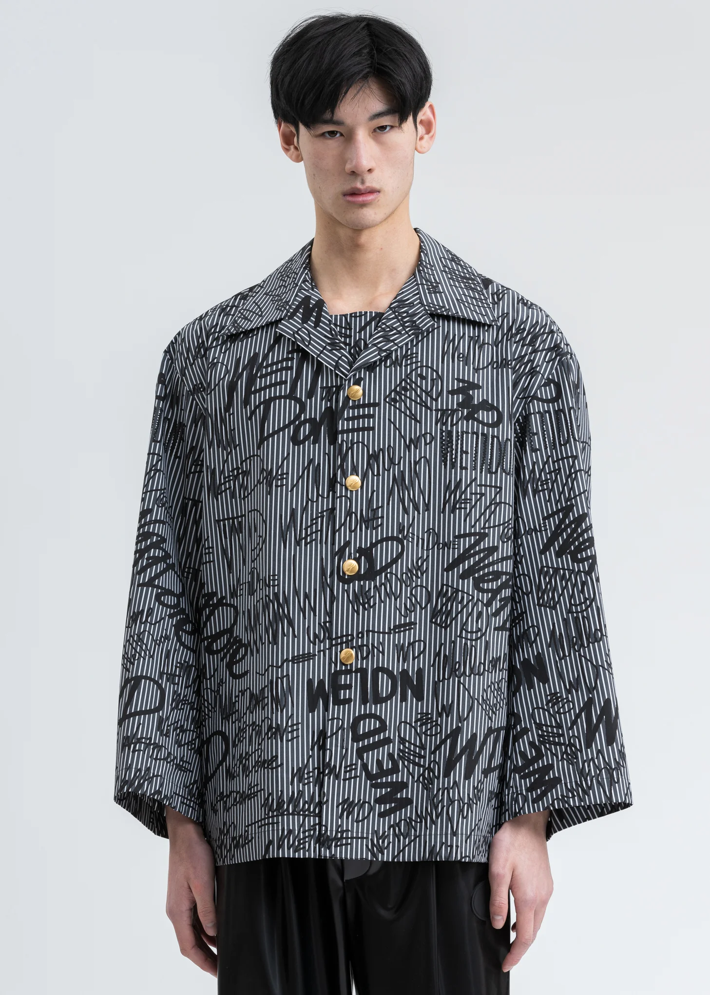 Black Striped Allover Logo Shirt