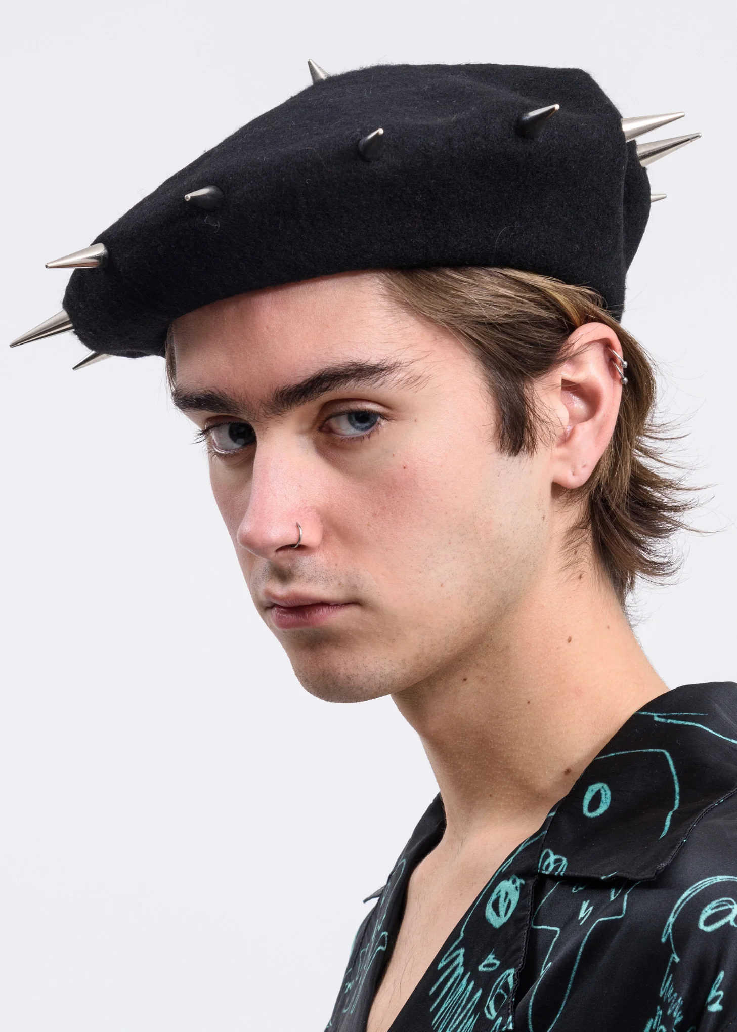 Black Silver Stud Beret