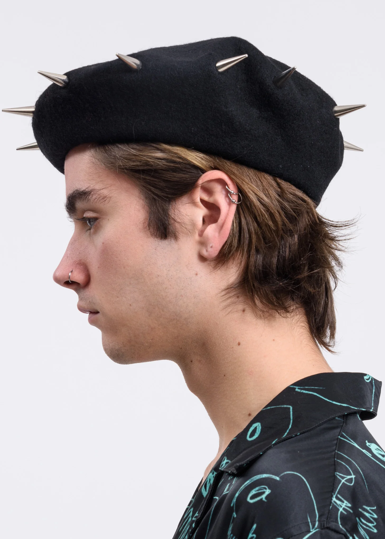 Black Silver Stud Beret - Image 3