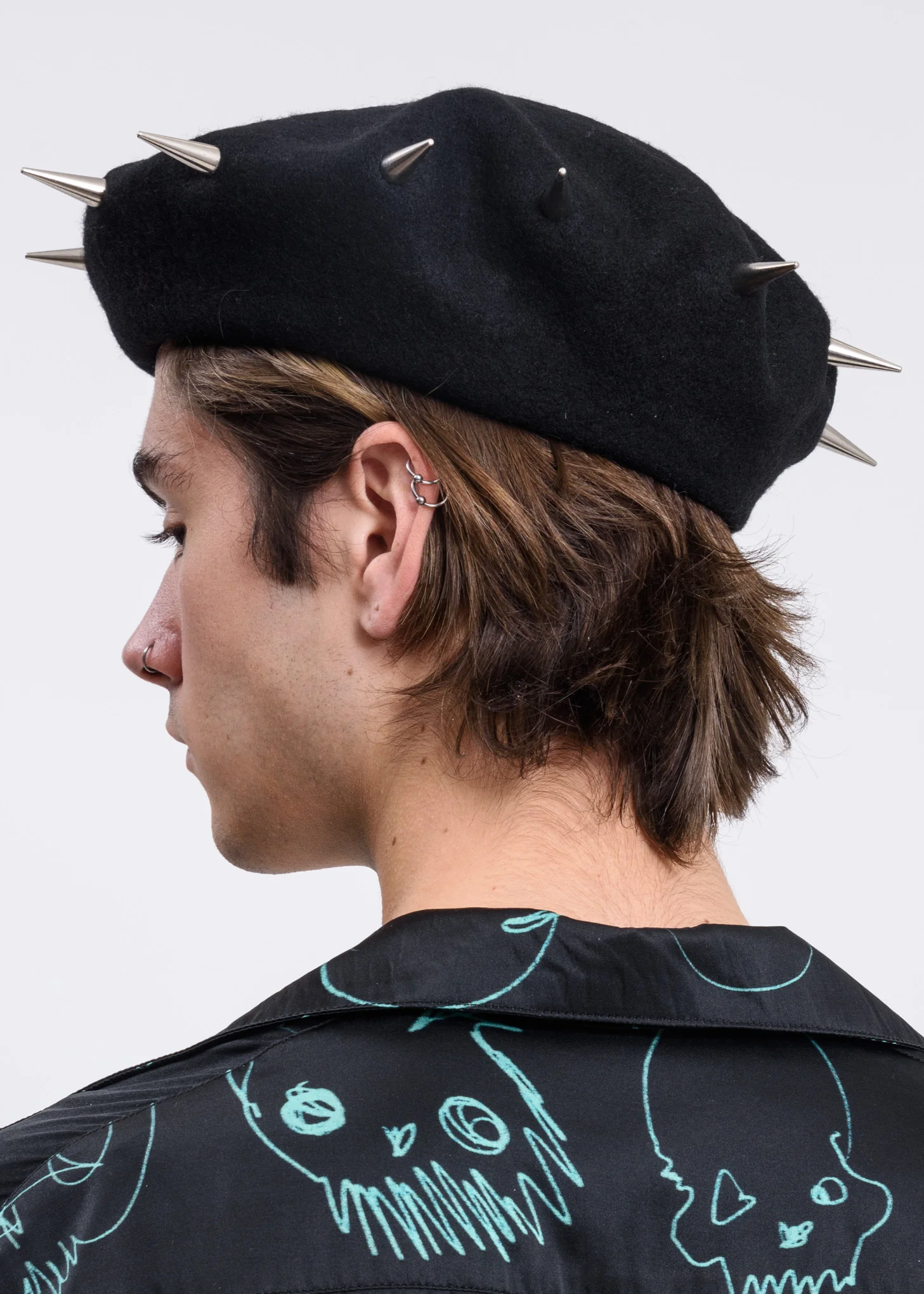 Black Silver Stud Beret - Image 4