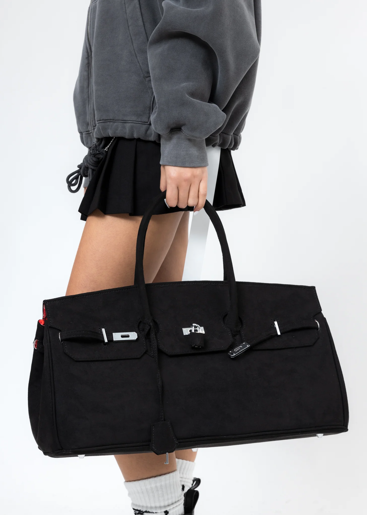 Black Suede Leather Bandana Bag - Image 2