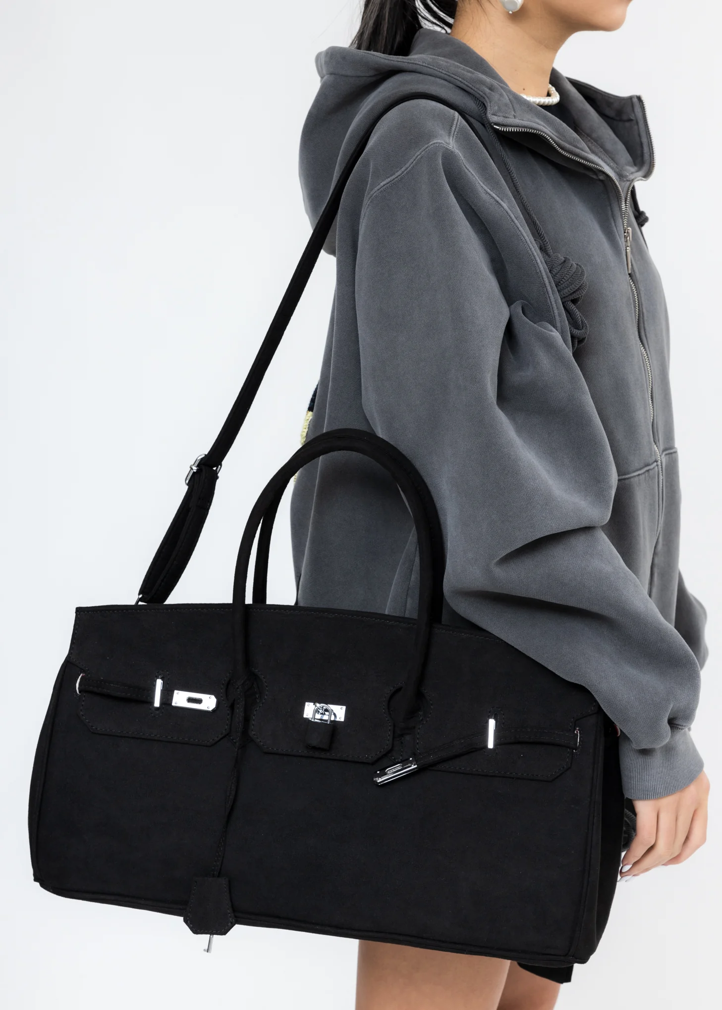 Black Suede Leather Bandana Bag - Image 4