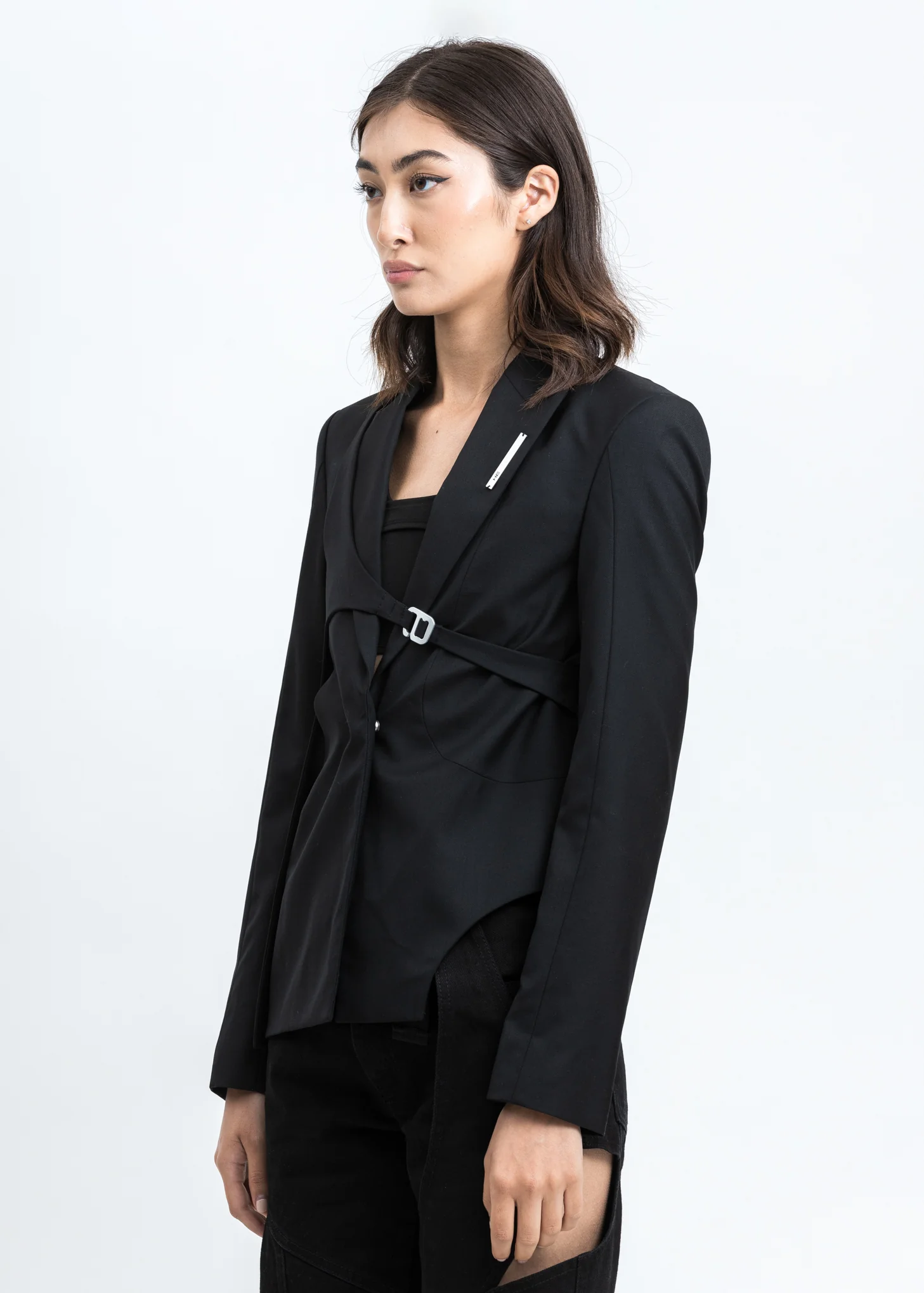 Black Tailored Blazer With Harness - Image 3